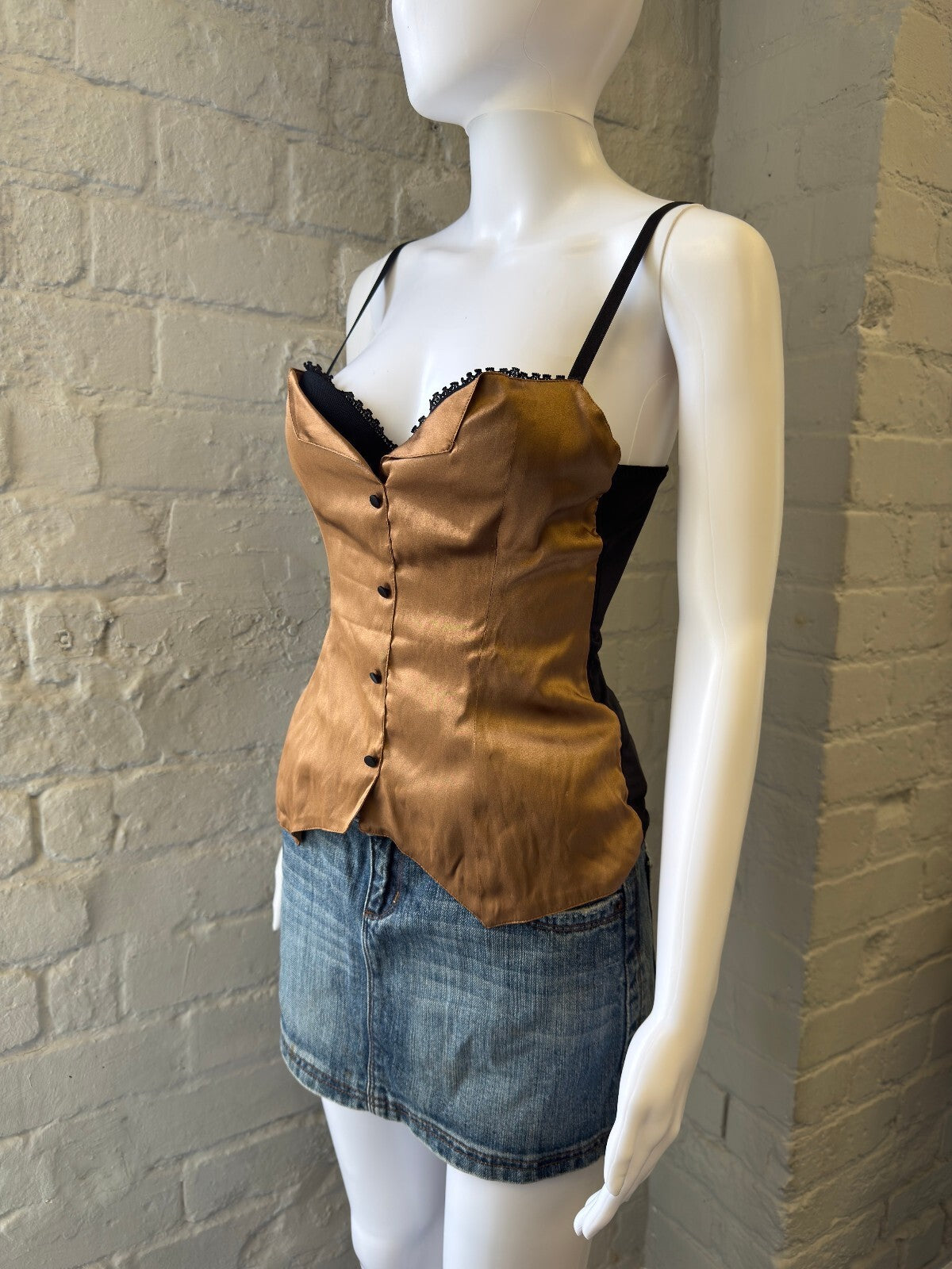 Intimissimi Brown Satin and Black Corset Top