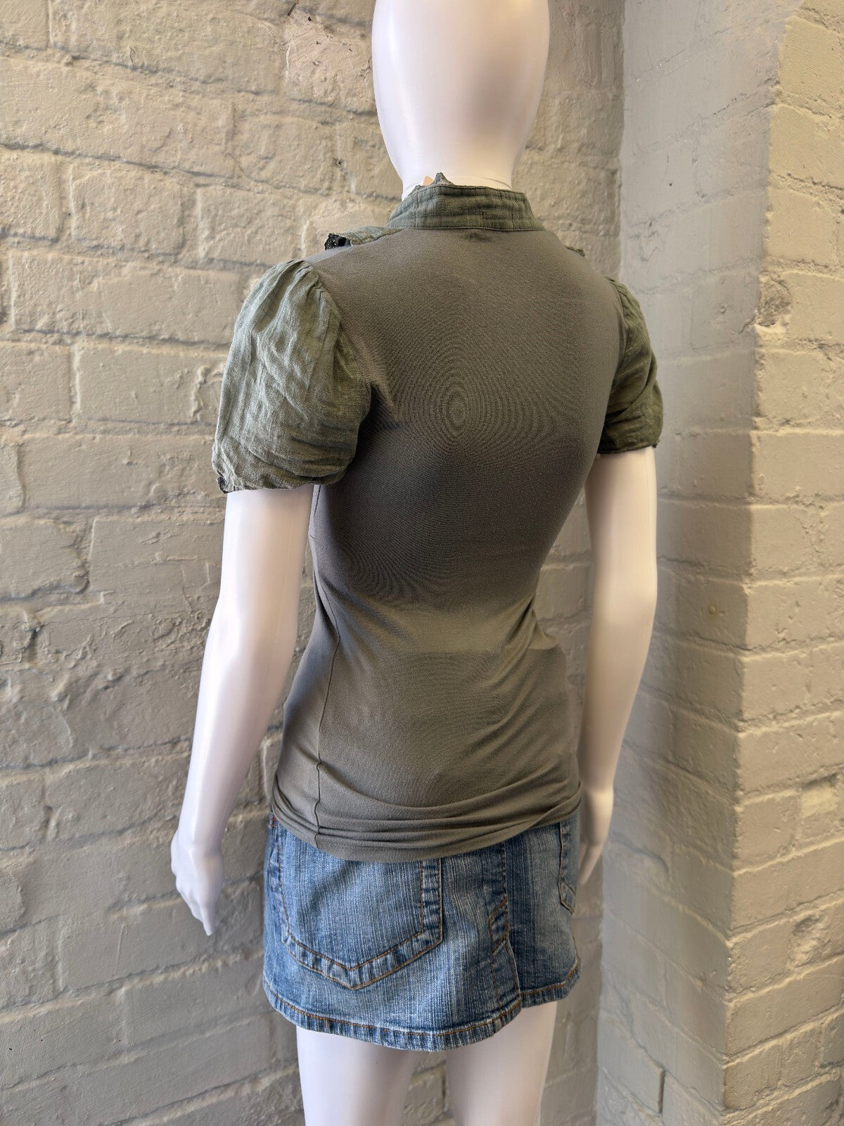 Intimissimi Olive Green Top with Puff Sleeves