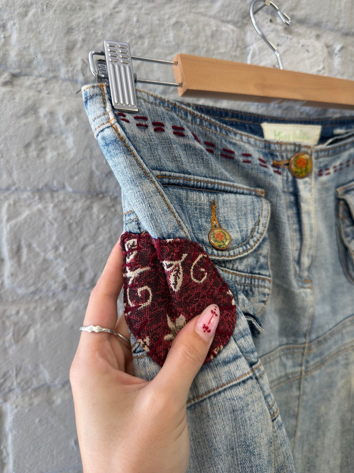 90s Midi Denim Skirt with Embroidered Detail