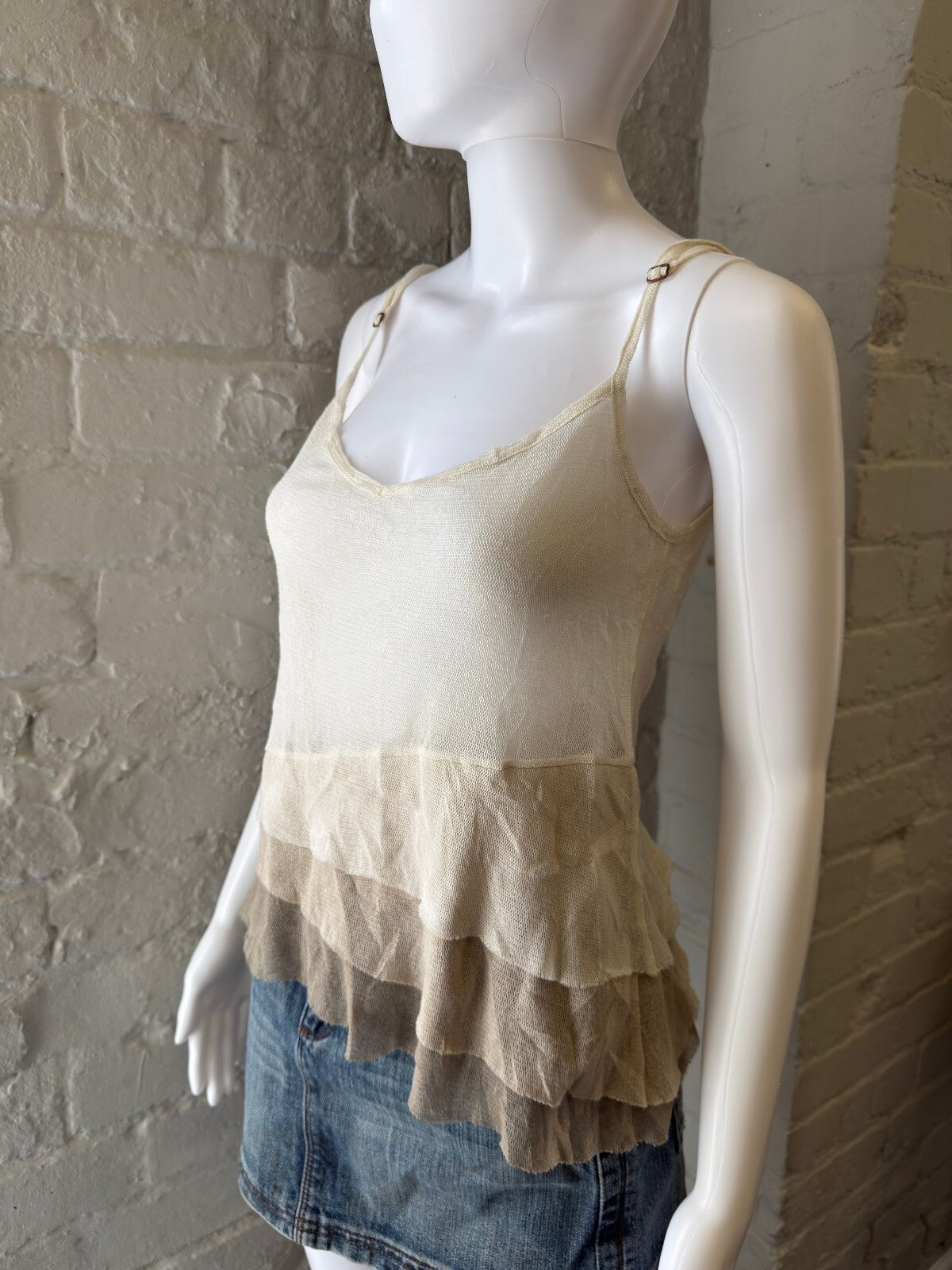 Cop Copine Cream and Brown Layered Ruffle Cami