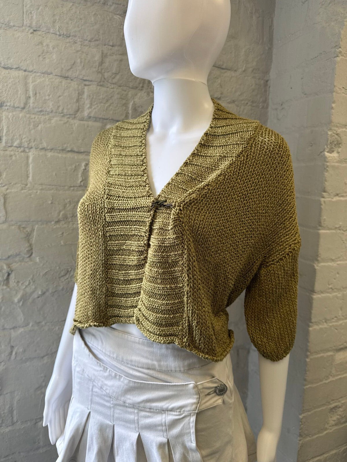 Twin Set Olive Green Cropped Knit Cardigan