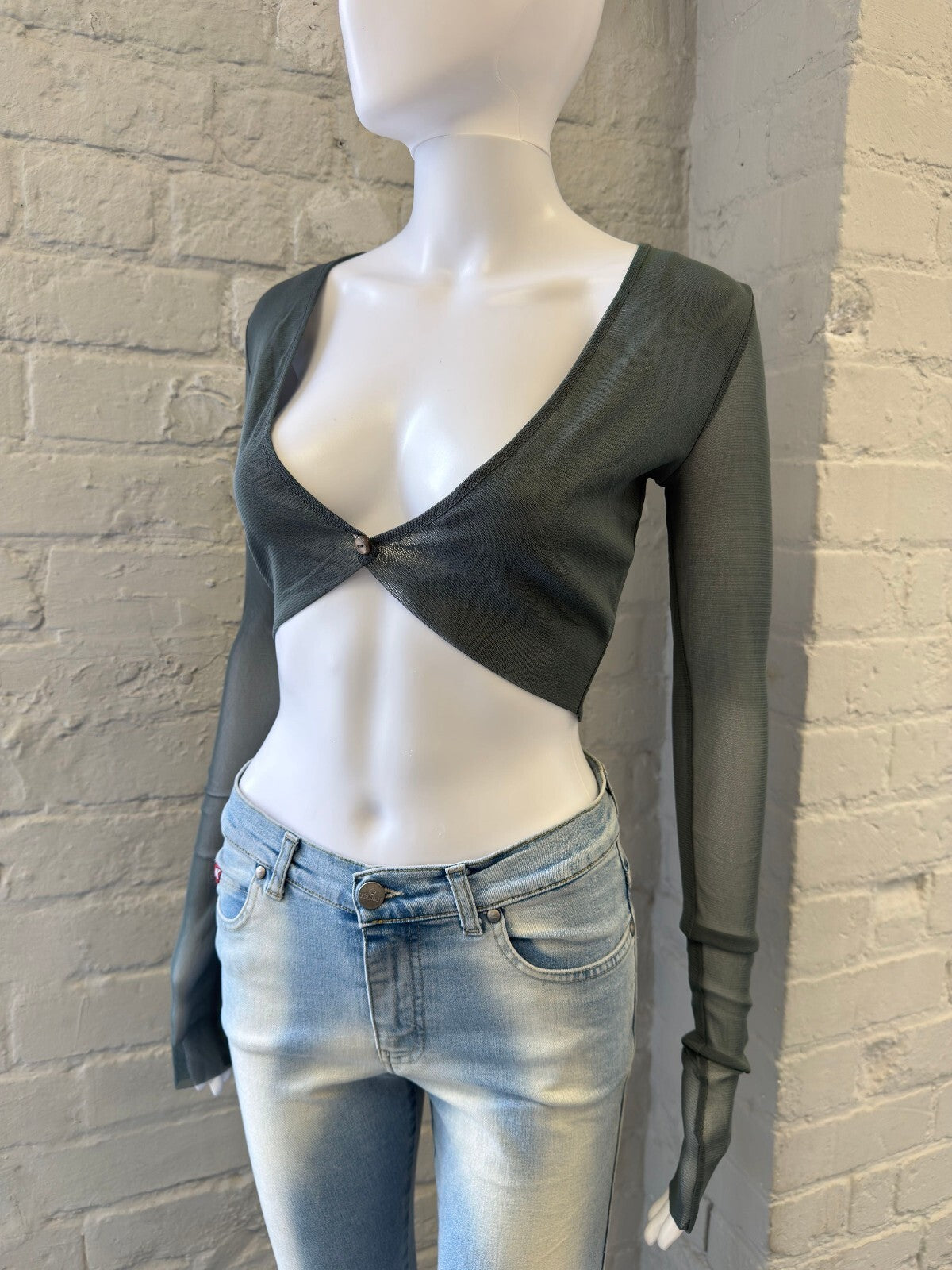 Grey Blue Mesh Long Sleeve Bolero