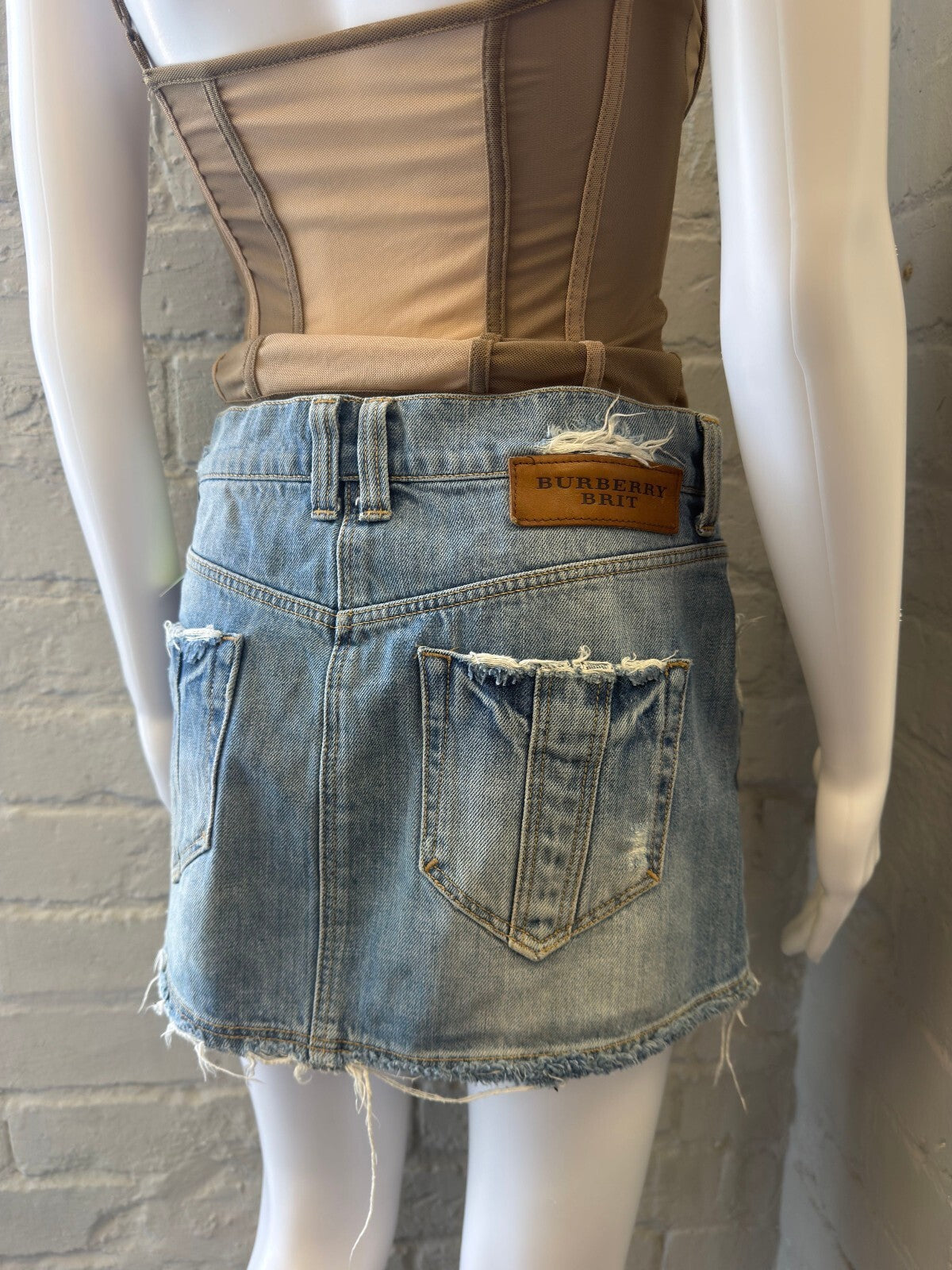 Burberry Brit Denim Mini Skirt with Frayed Hem