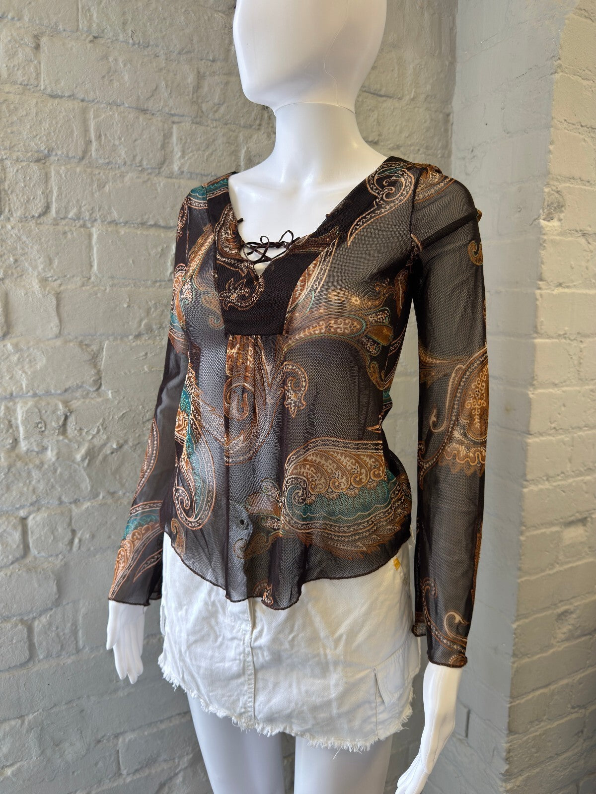 Sheer Paisley Print Long Sleeve Top