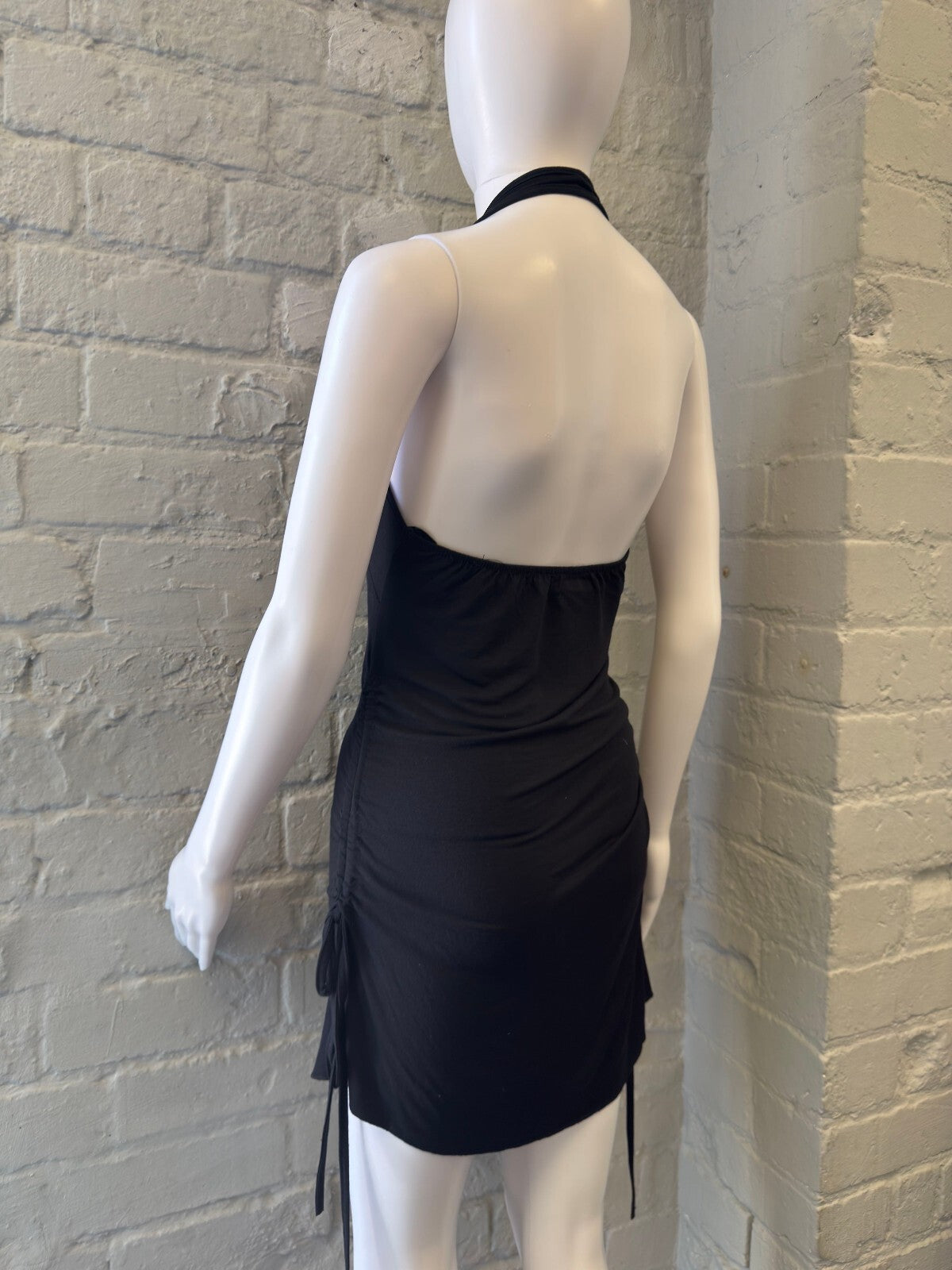 Black Halter Neck Mini Dress with Side Ruched Detail