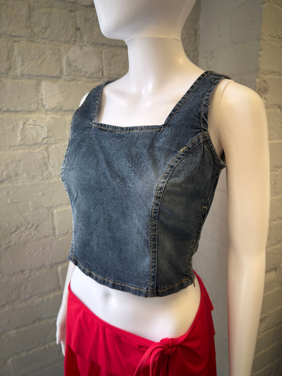 Denim Crop Top Tank with Square Neckline