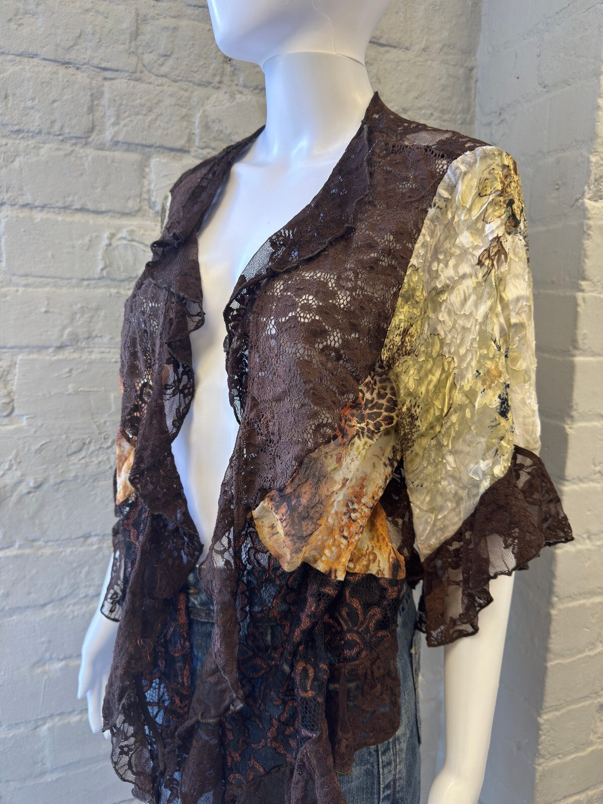 Brown and Cream Lace Sheer Cardigan