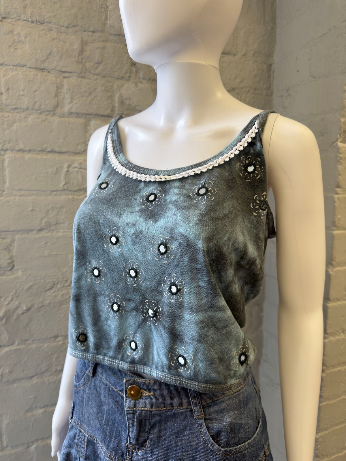 Tie-Dye Floral Embroidered Crop Top
