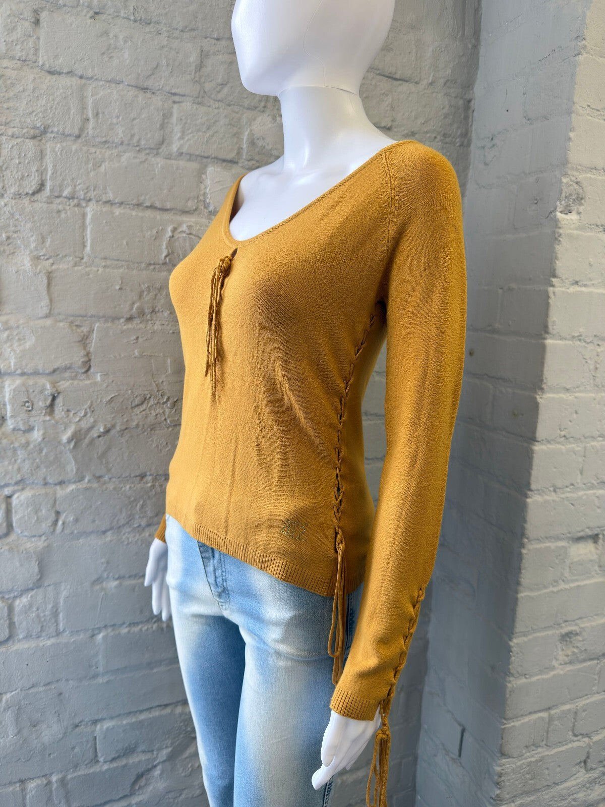 Mustard Yellow Knit Jumper with Side Lace Detail