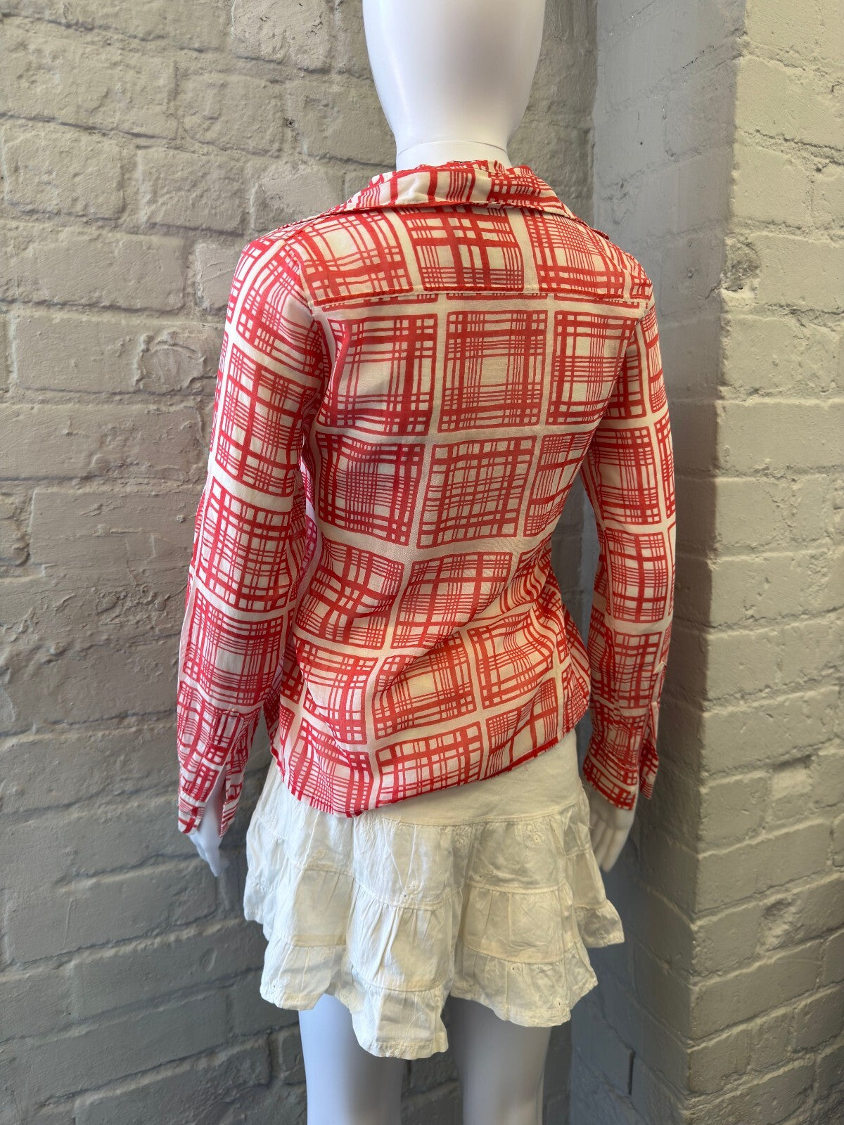 Red and White Checkered Mesh Shirt