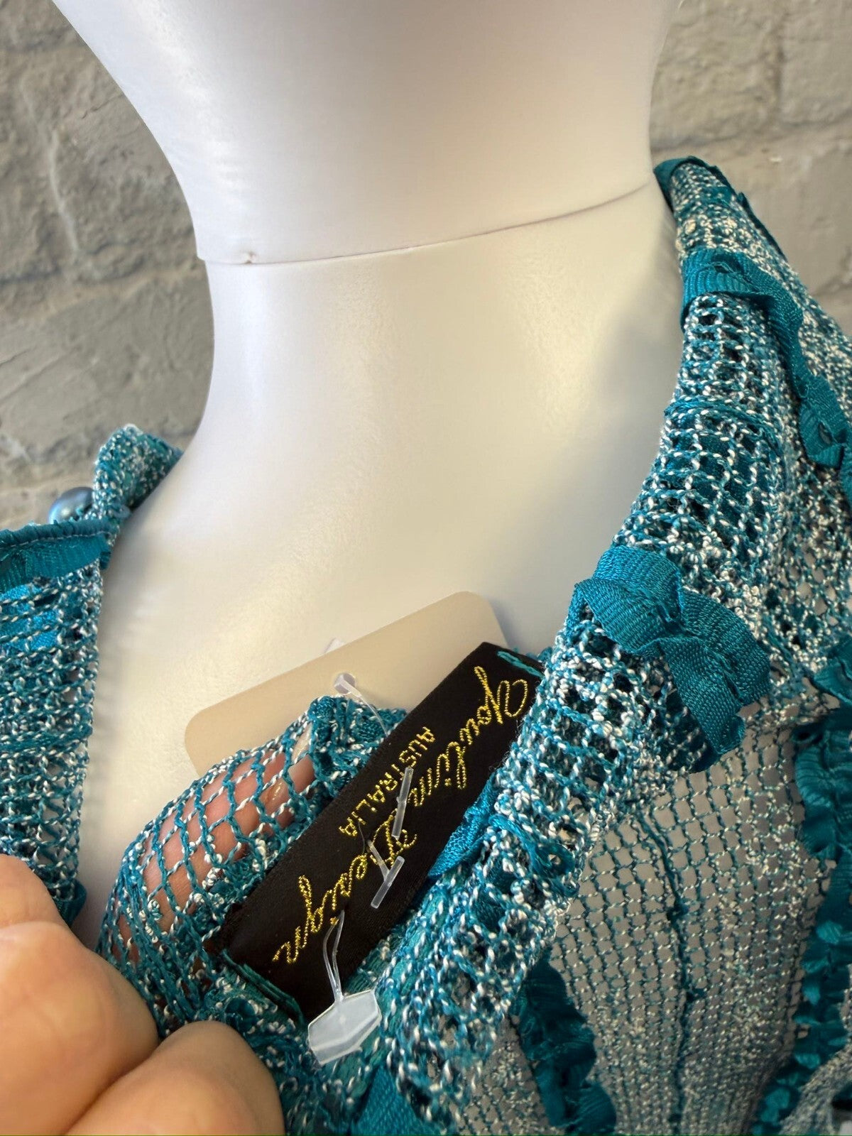 Teal Blue Sheer Striped Knit Long Sleeve Shirt