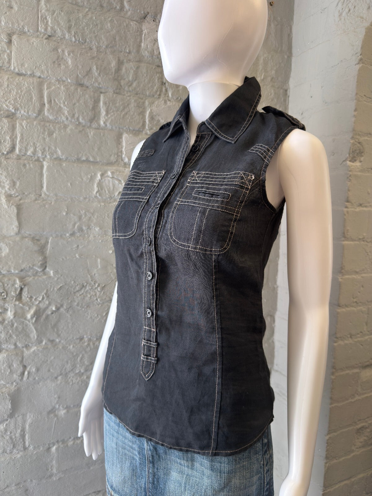 Black 90s Button-Up Shirt Tank