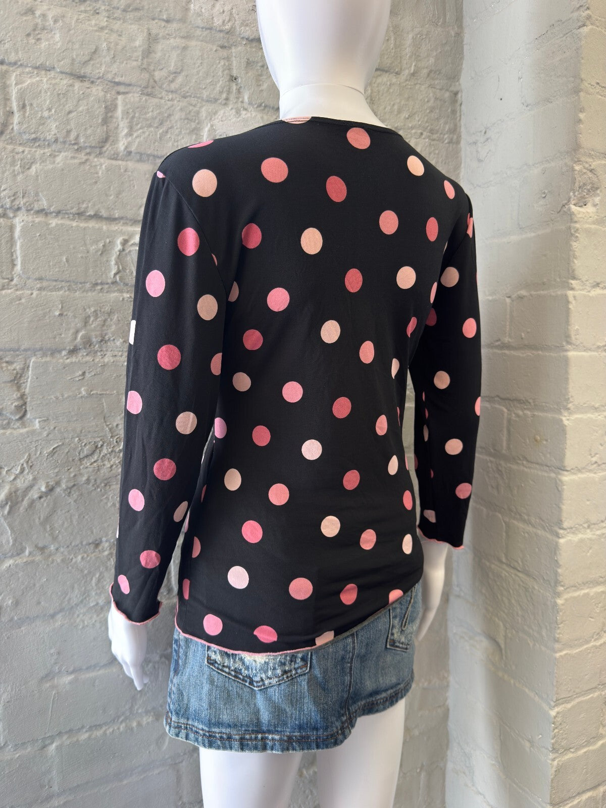 Black Wrap Style Top with Pink Polka Dots