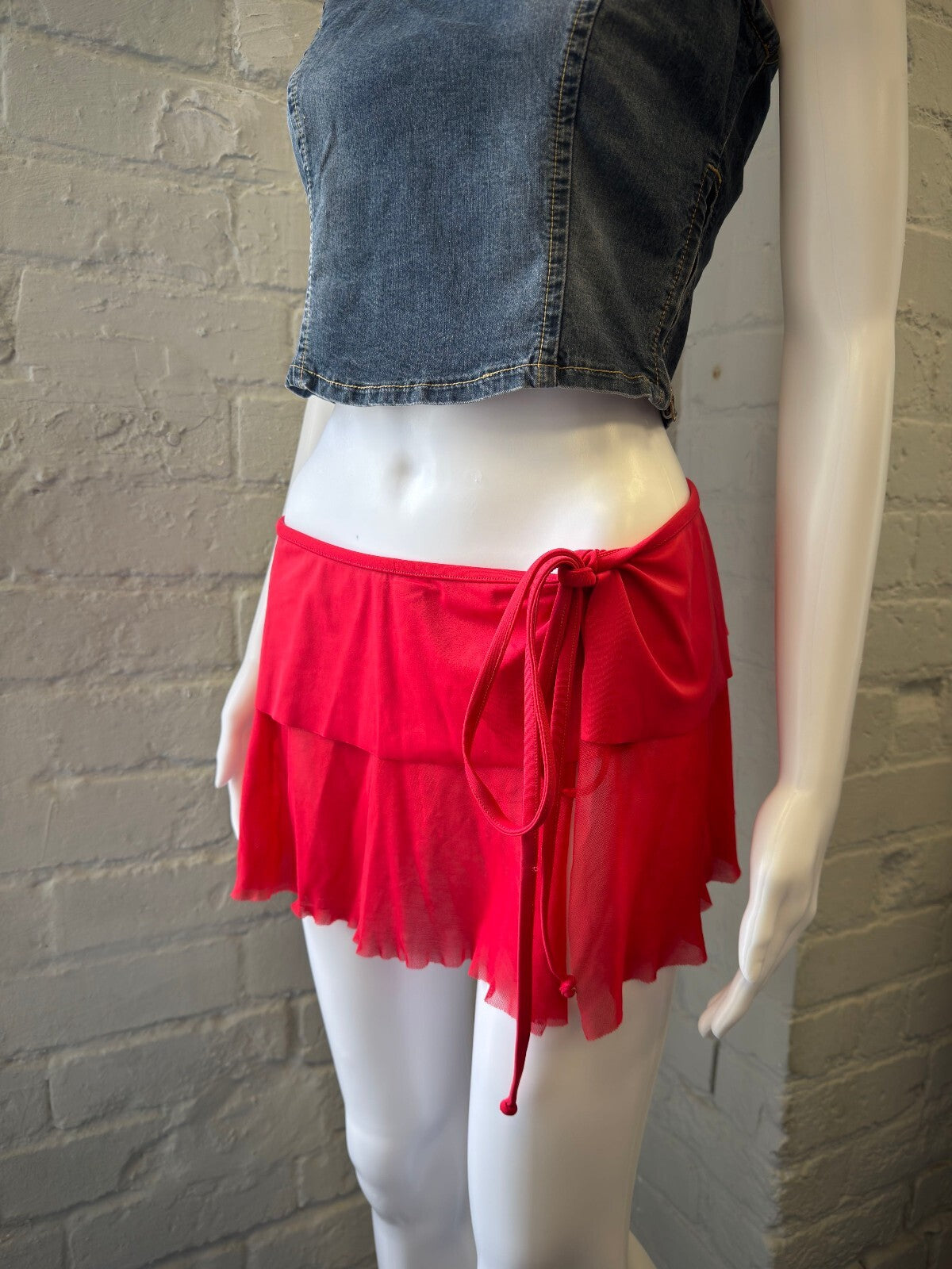 Yamamay Red Sheer Layered Mini Skirt with Side Tie