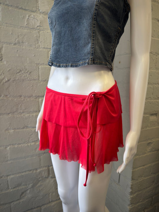 Yamamay Red Sheer Layered Mini Skirt with Side Tie
