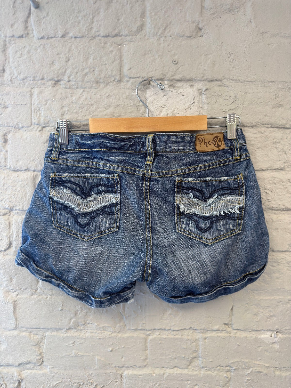 Pheex Blue Denim Shorts with Embroidered Side Detail