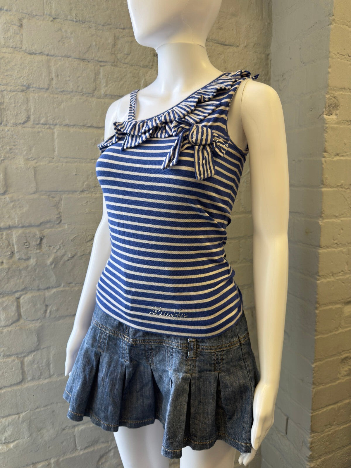 Blue and White Striped Vest Top