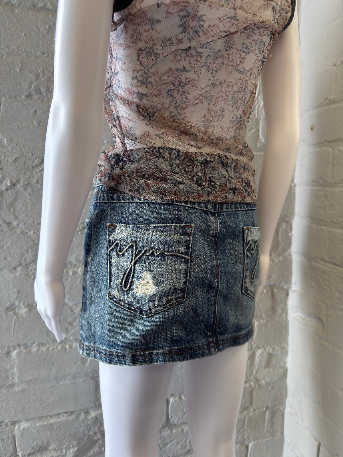 Distressed Denim Mini Skirt