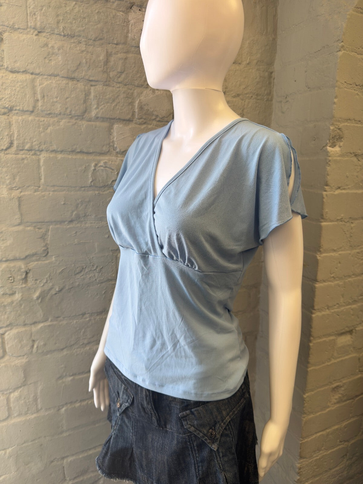 Baby Blue Short Sleeve V-Neck Top