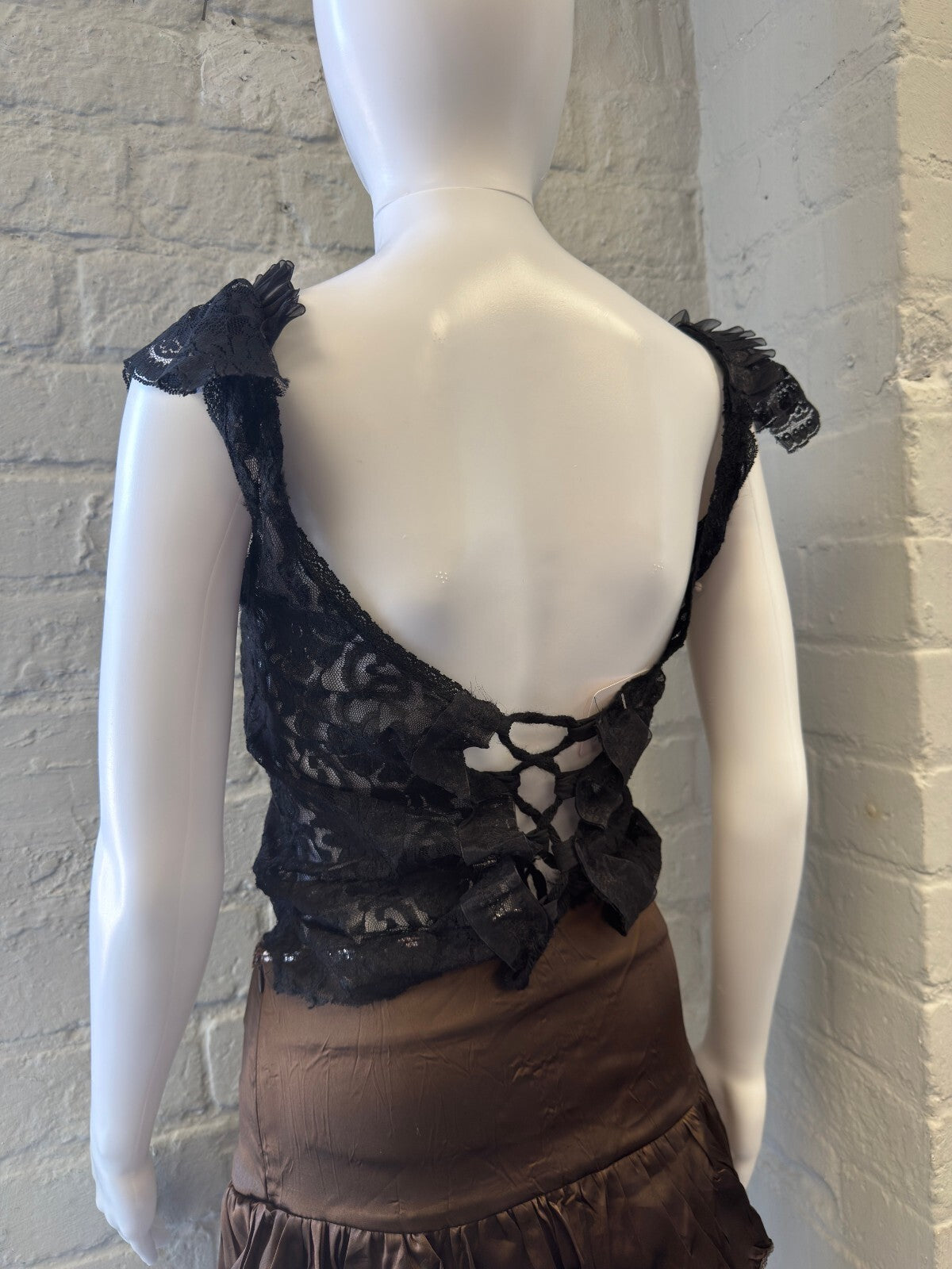 Black Lace Tank with Sequin Detail and Open Back