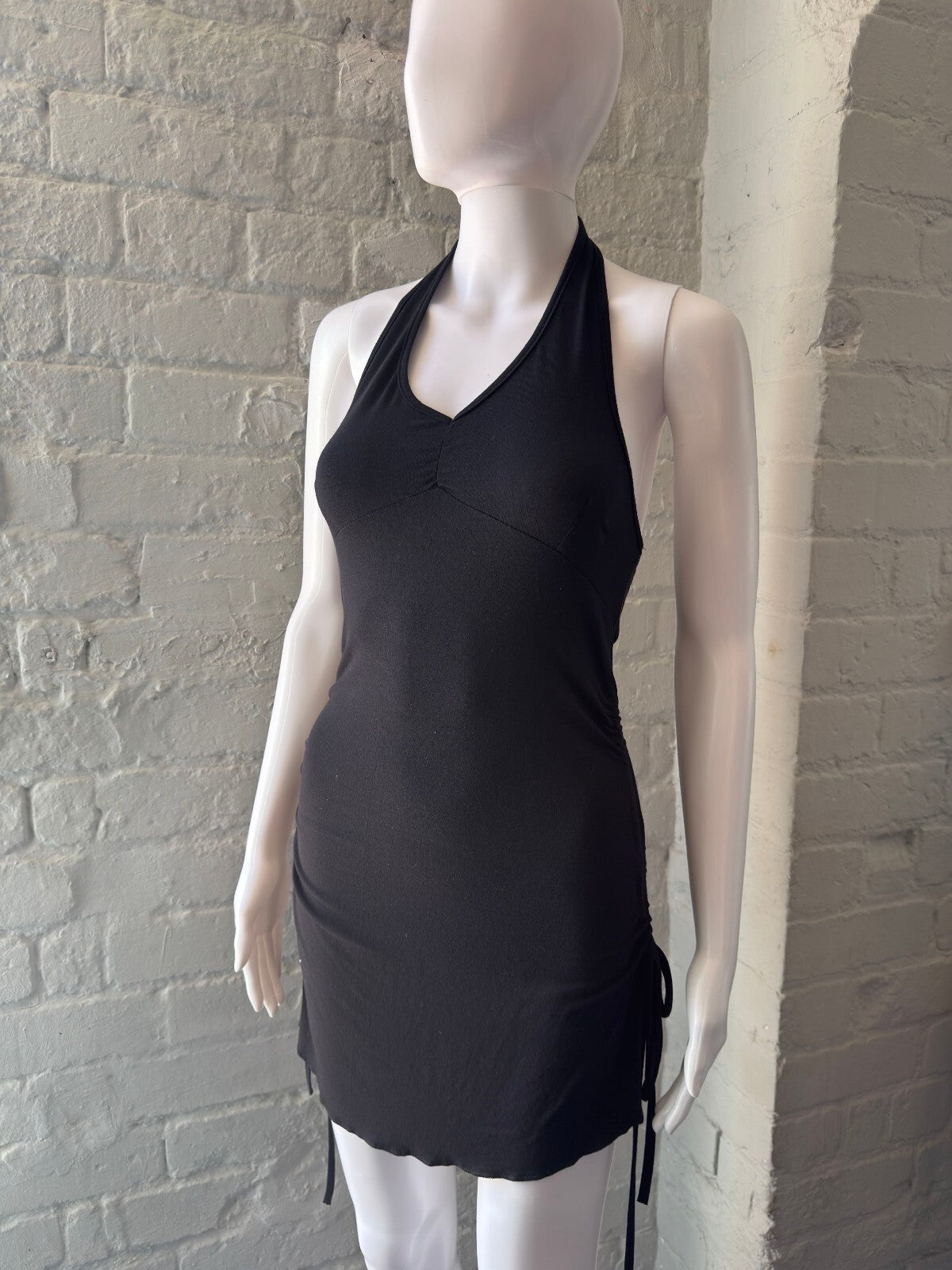 Black Halter Neck Mini Dress with Side Ruched Detail