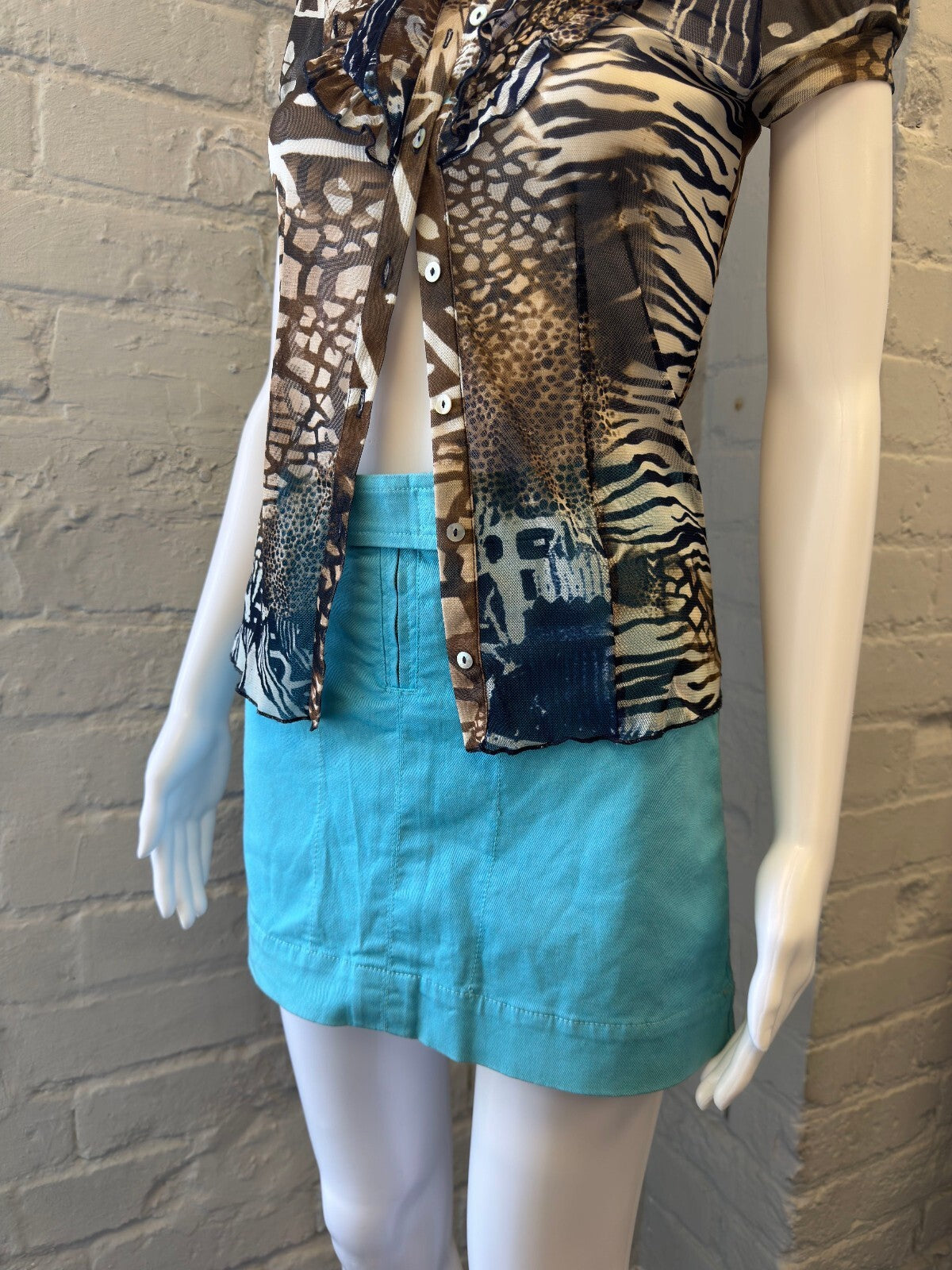 Turquoise Blue Cargo Mini Skirt
