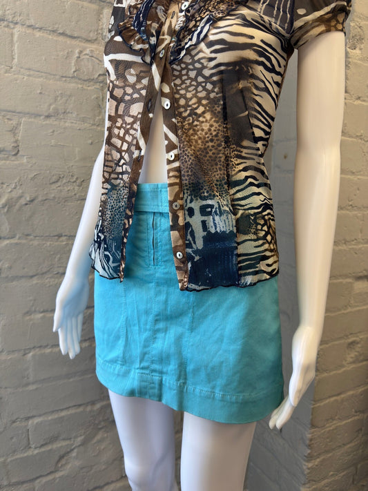 Turquoise Blue Cargo Mini Skirt