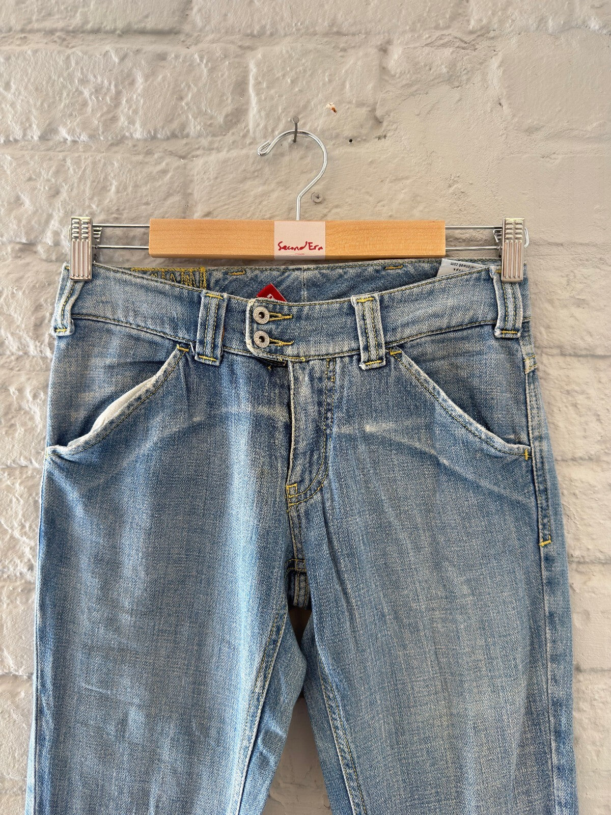 Light Blue Denim Jeans with Yellow 'BRASIL' Back Pocket Print
