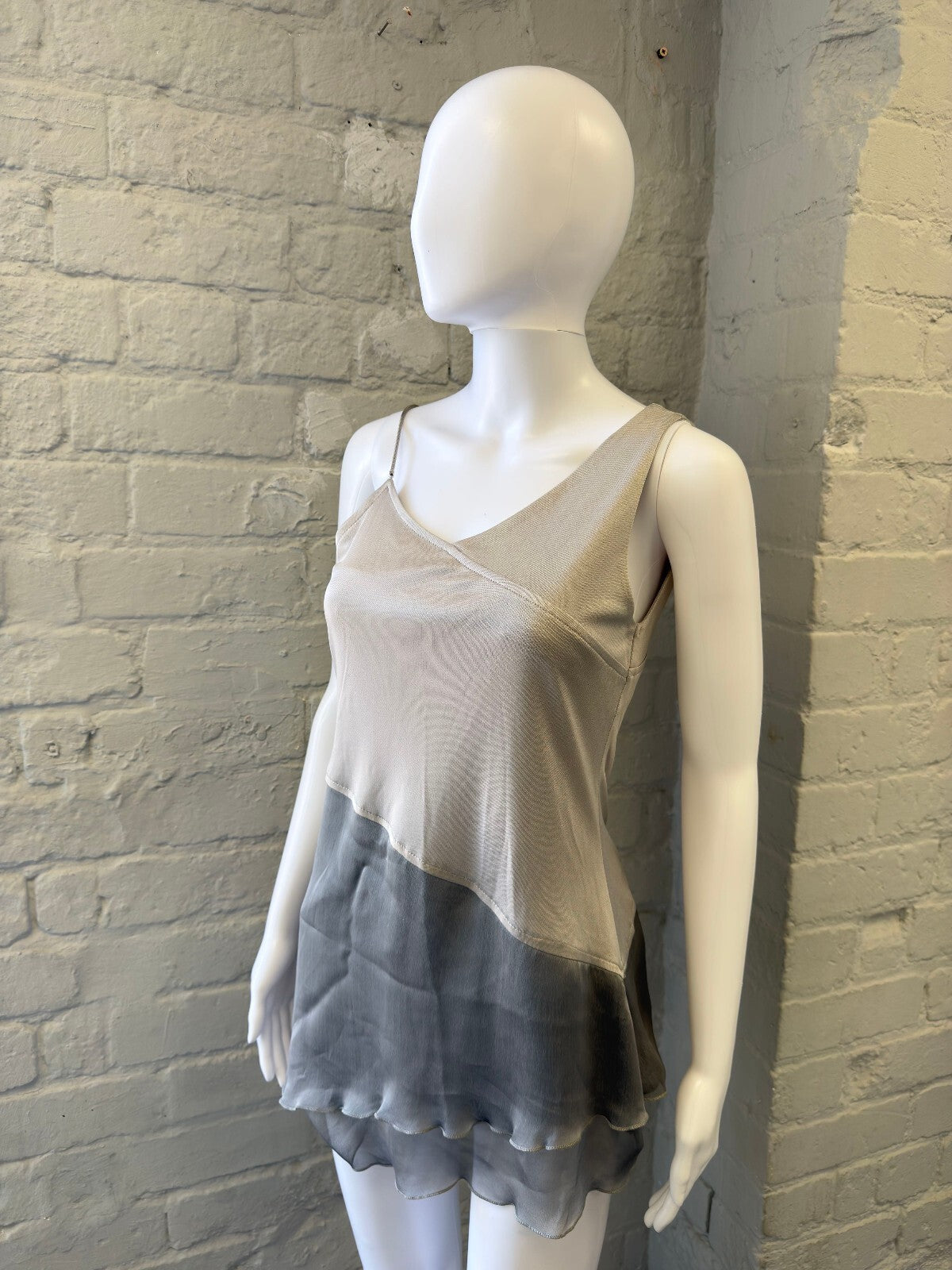 Two-Tone Sleeveless Silk Blend Long Top