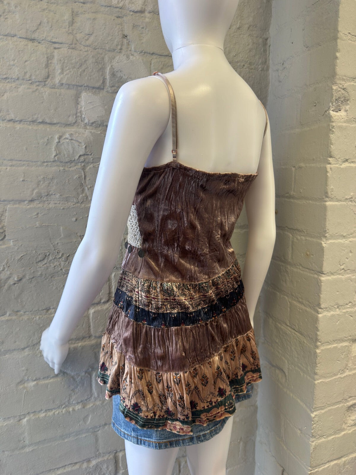 Bohemian Velvet and Crochet Spaghetti Strap Top