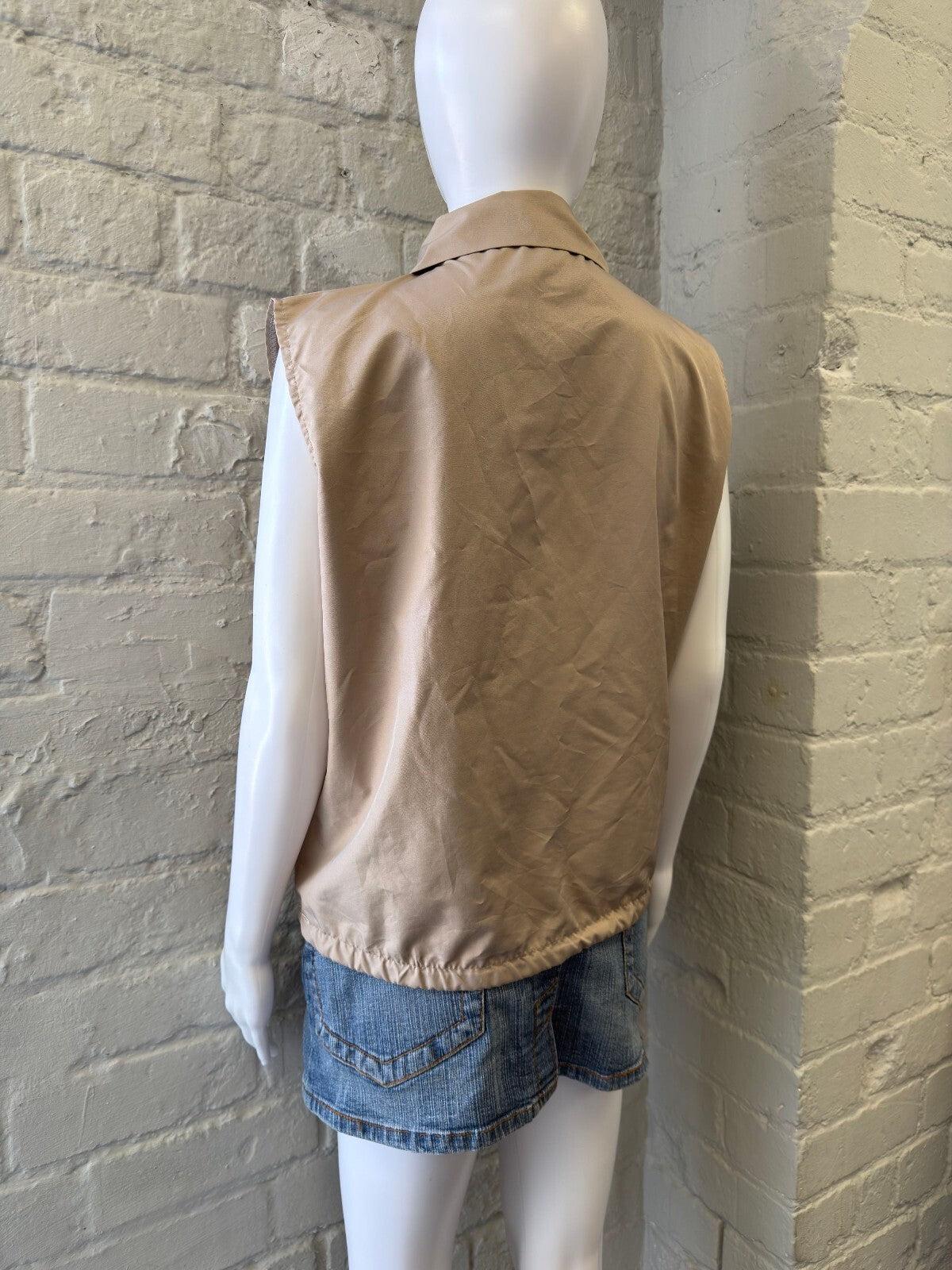 Y2K Beige Sleeveless Zip-Up Vest