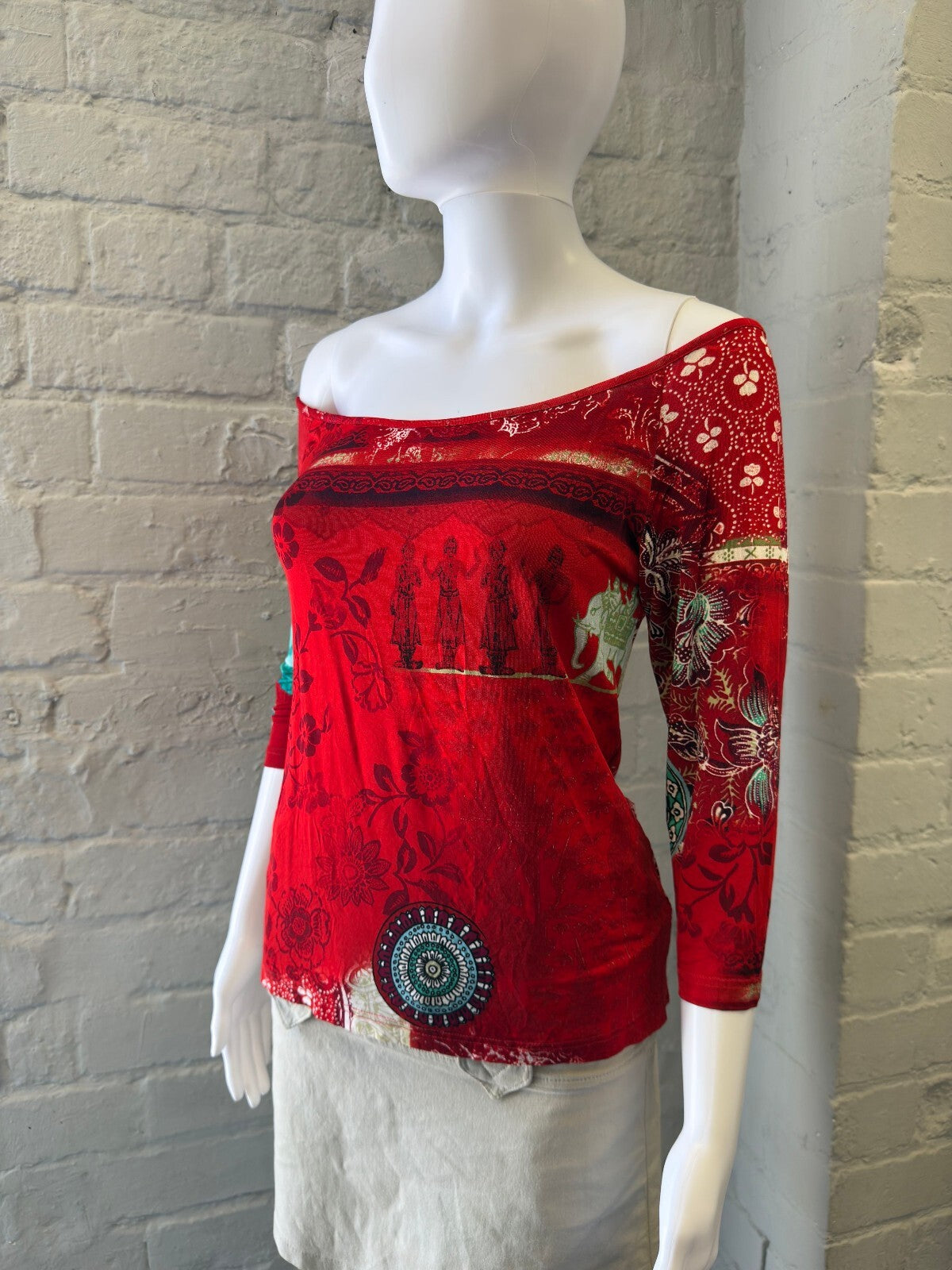 Red Slinky Off-Shoulder Top