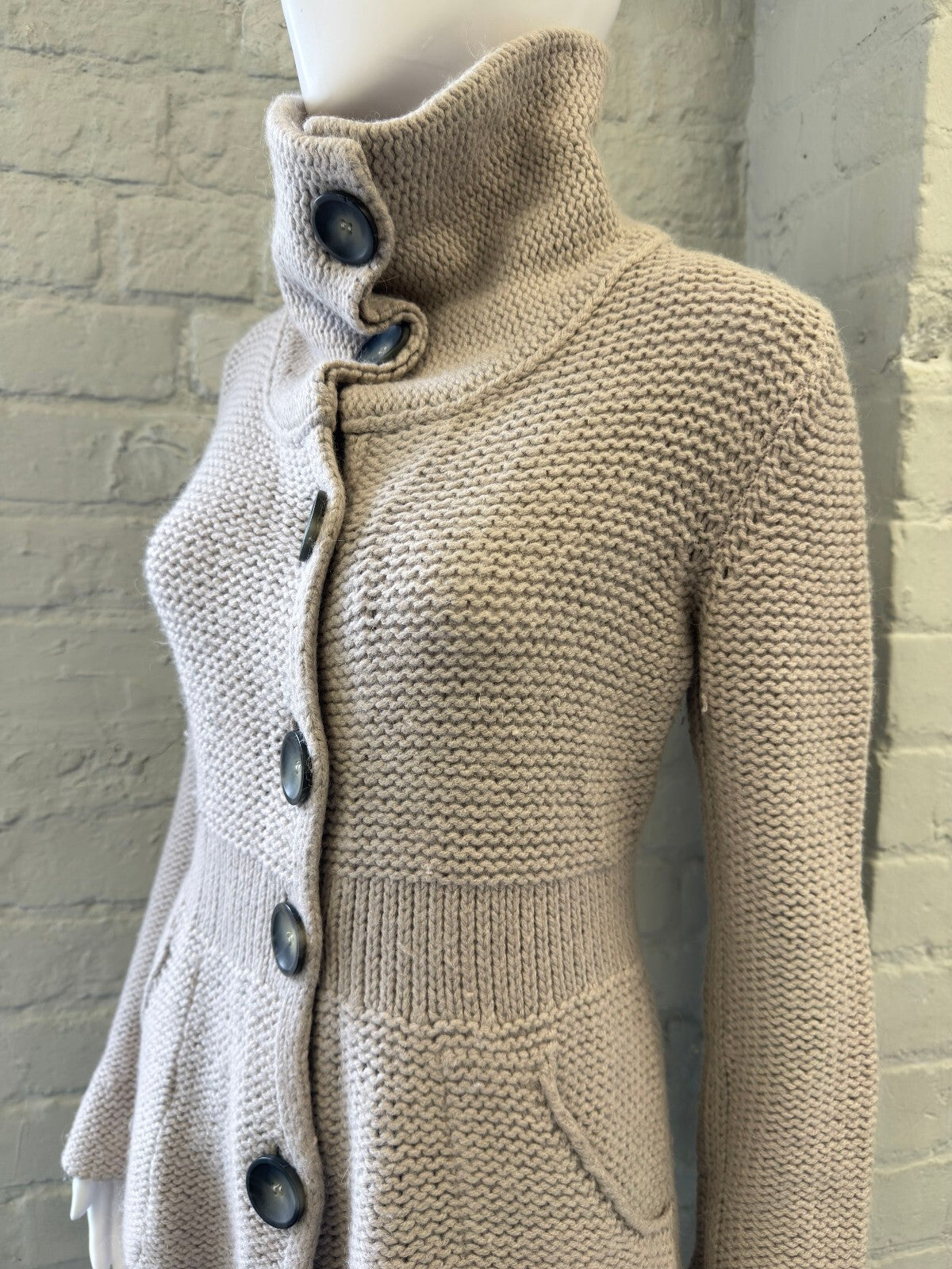 Lilac Knit Long Sleeve Button-Up Cardigan with High Neck
