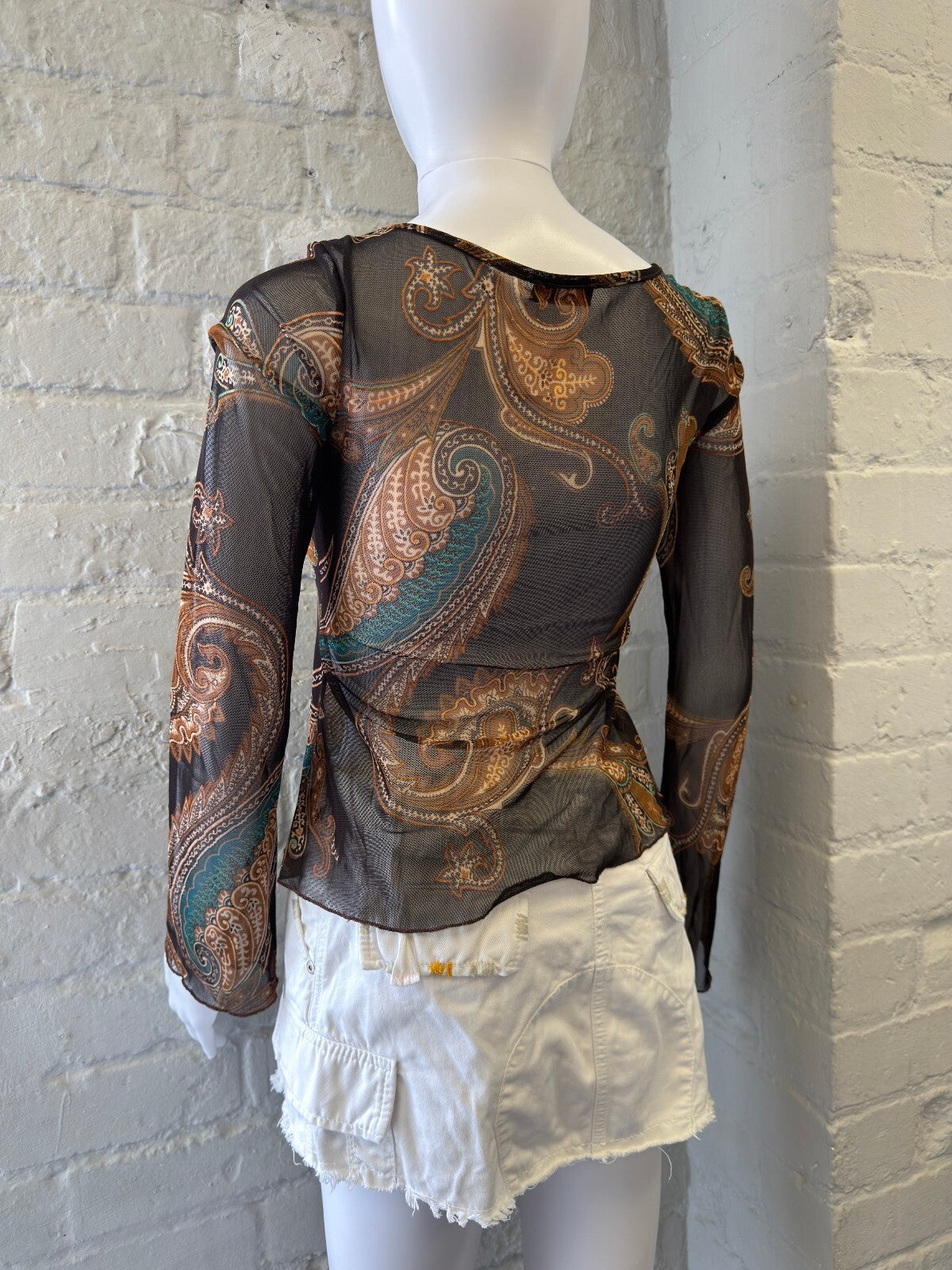 Sheer Paisley Print Long Sleeve Top