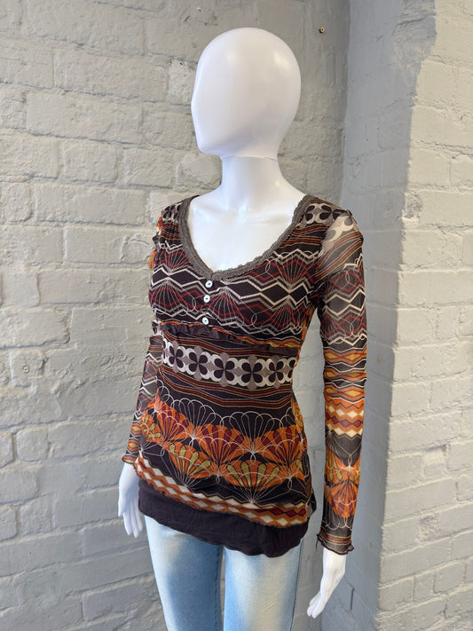 Italian Long Sleeve Sheer Patterned Top