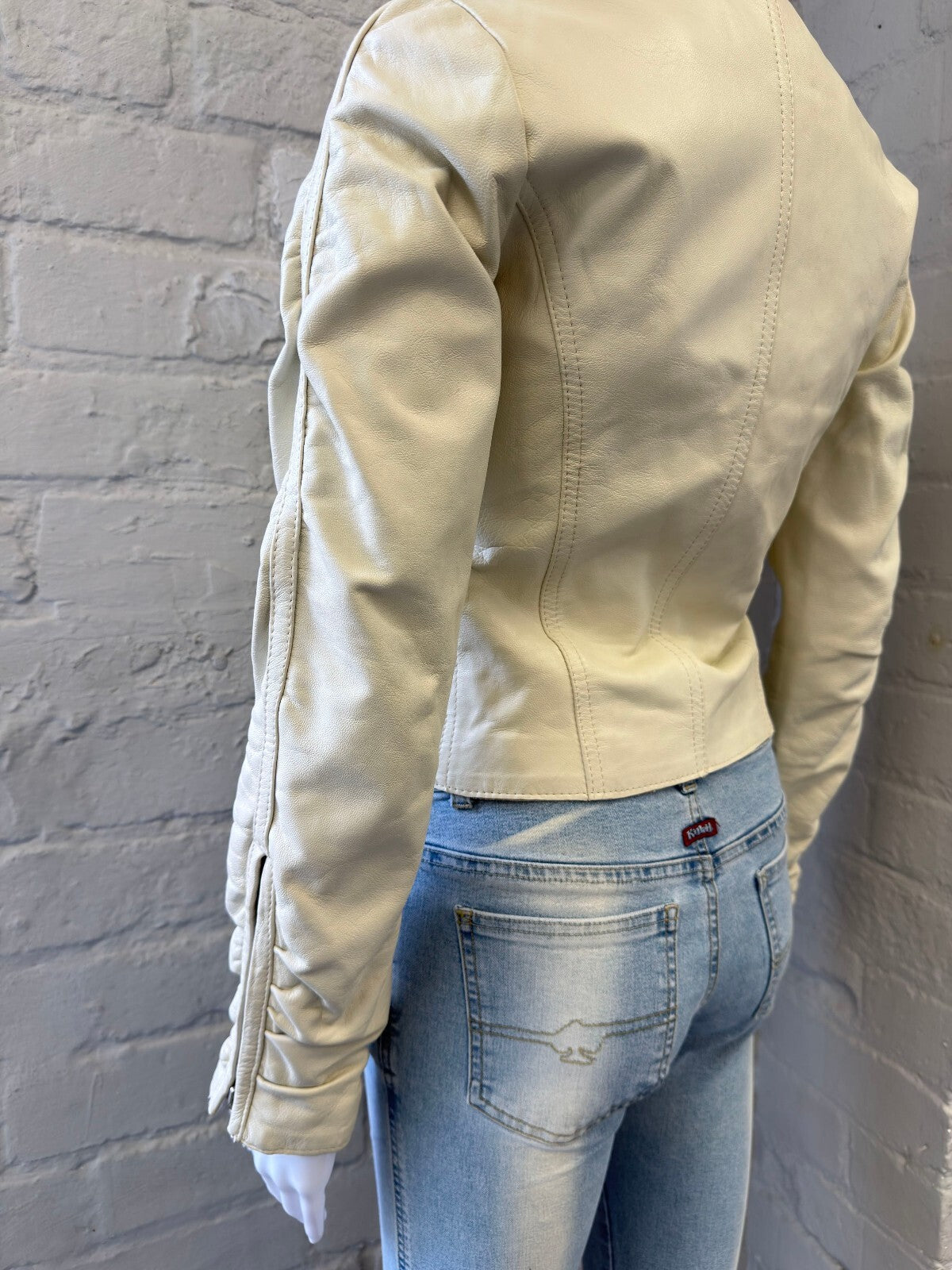 Ruched Cream Leather Jacket