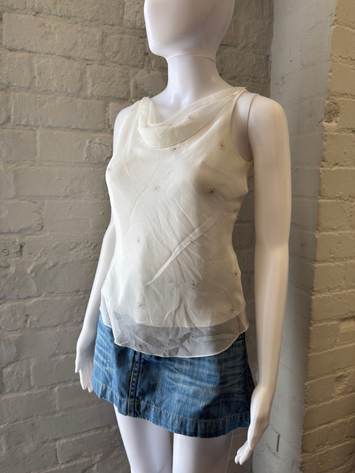 White Sleeveless Sheer Floral Top