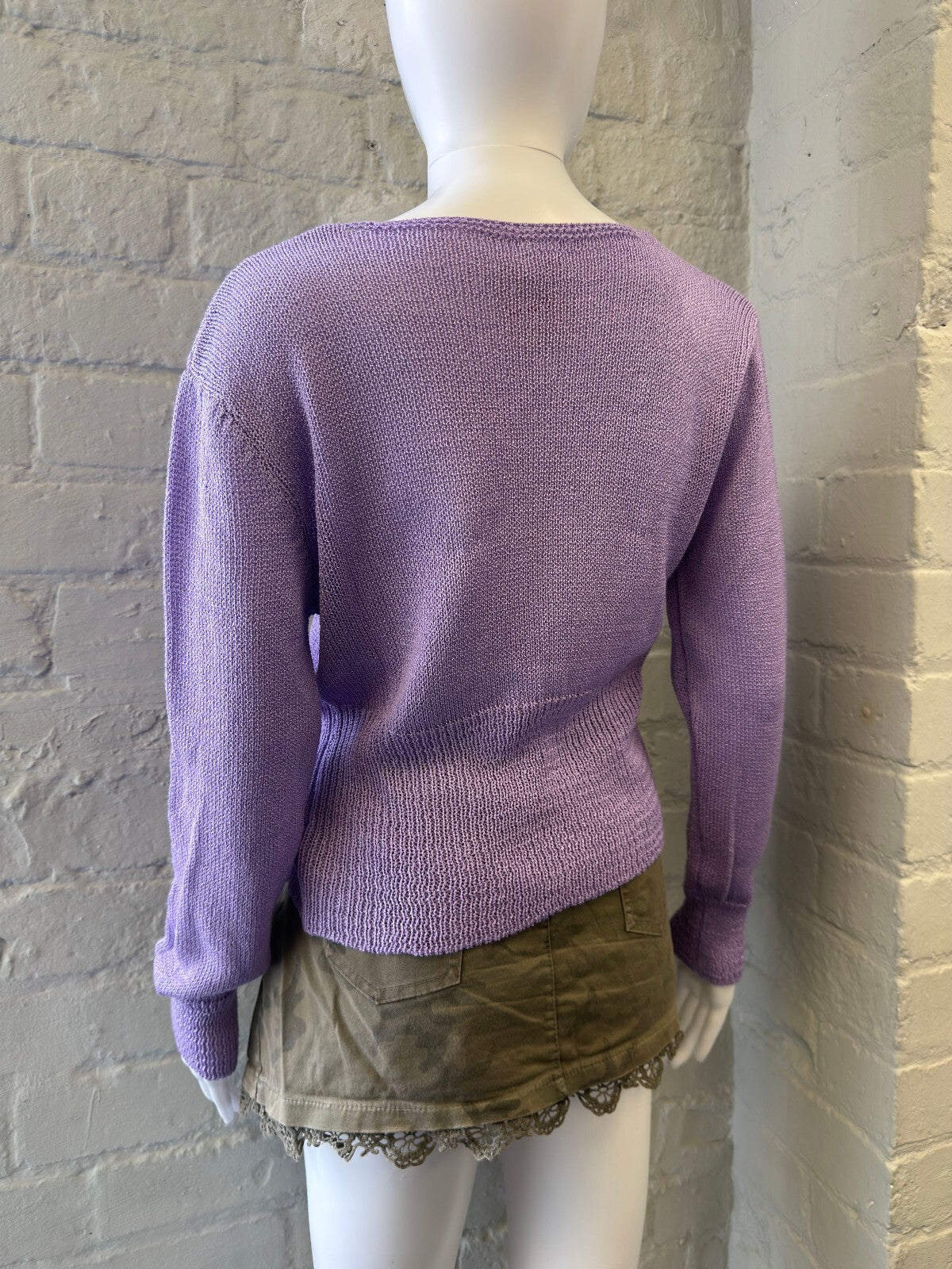 Lilac Purple V-Neck Cropped Knit Cardigan