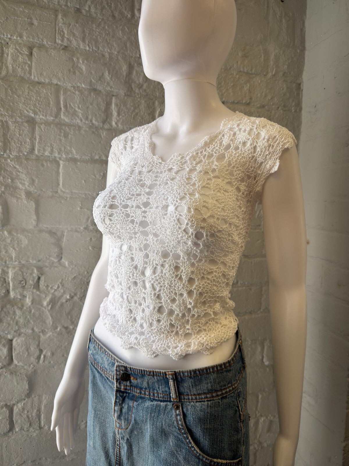 White Crocheted Cap Sleeve Top