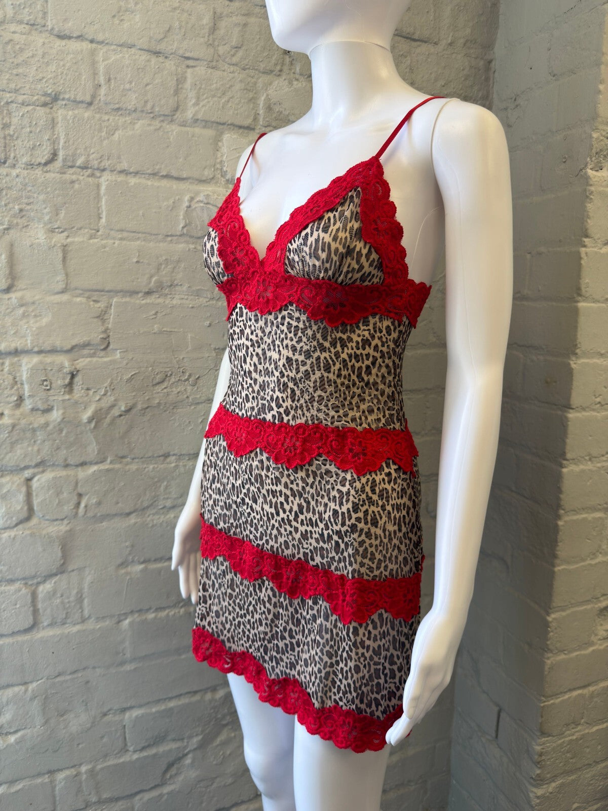 Rampage Leopard Print and Red Lace Slip Dress