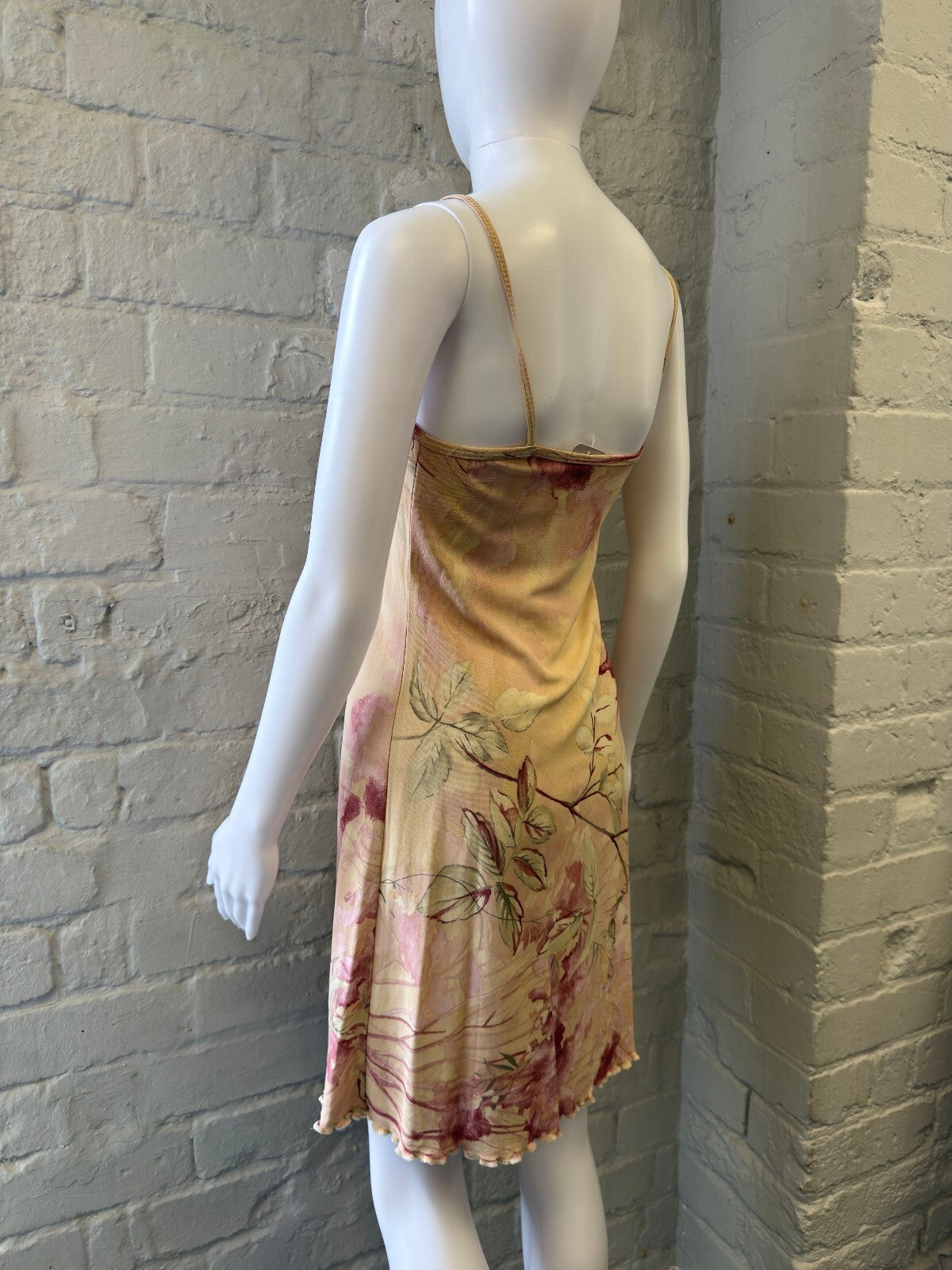Floral Beige and Burgundy Slip Dress with Spaghetti Straps