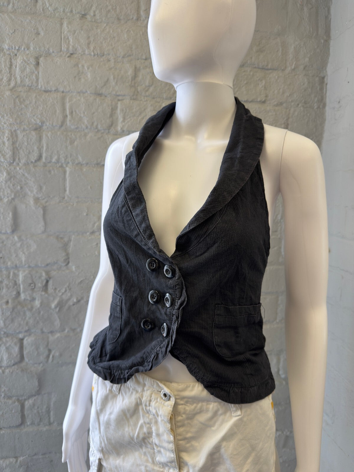 Dark Navy Blue Halter Neck Backless Top