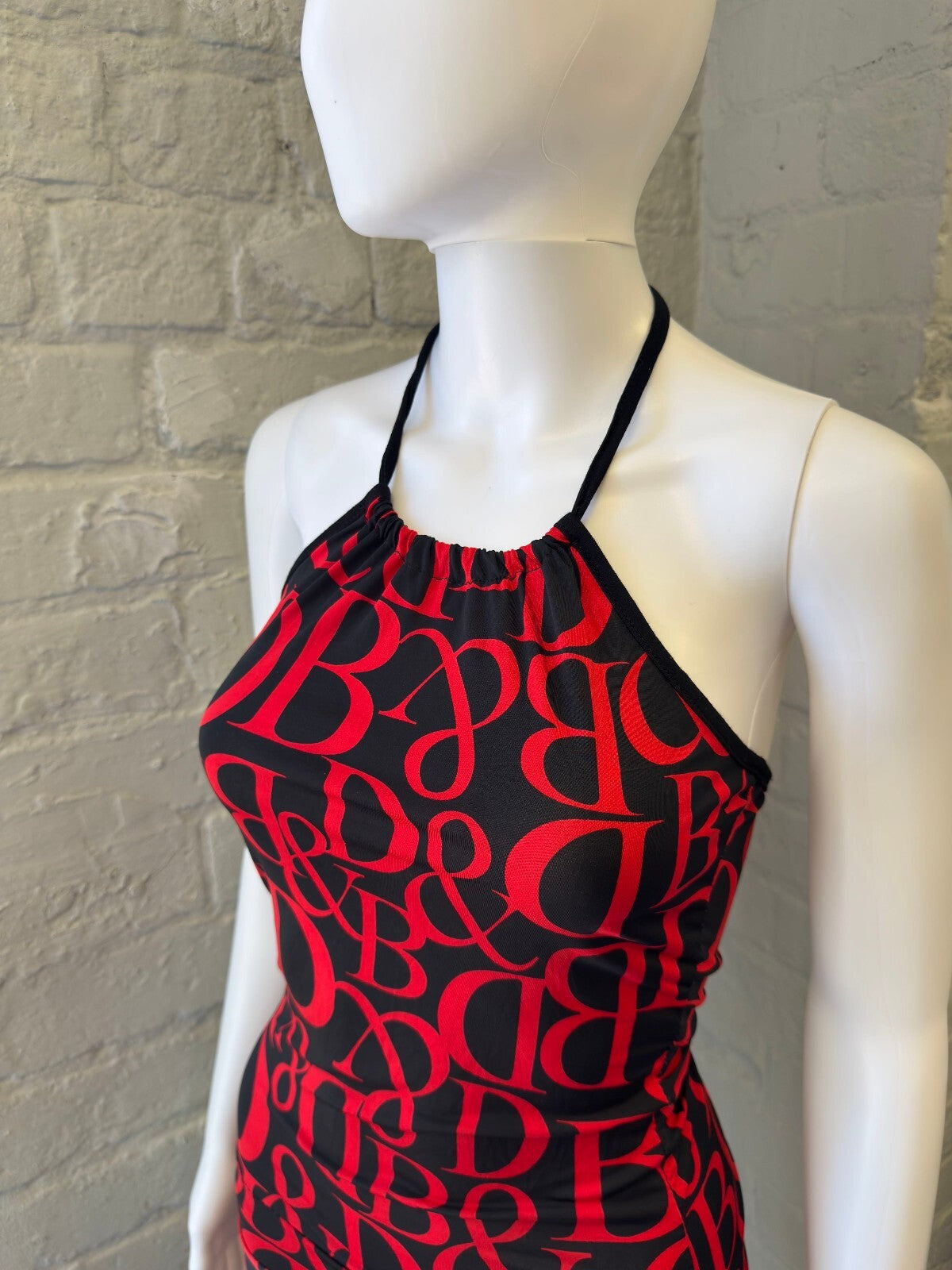 Black and Red Halter Neck Bodycon Mini Dress