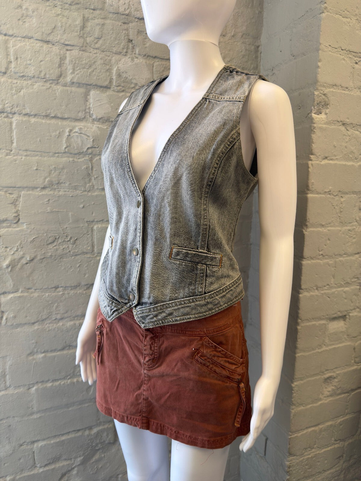 Grey Denim Button-Up Vest