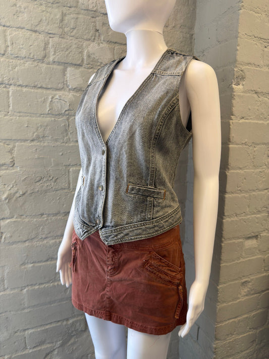 Grey Denim Button-Up Vest
