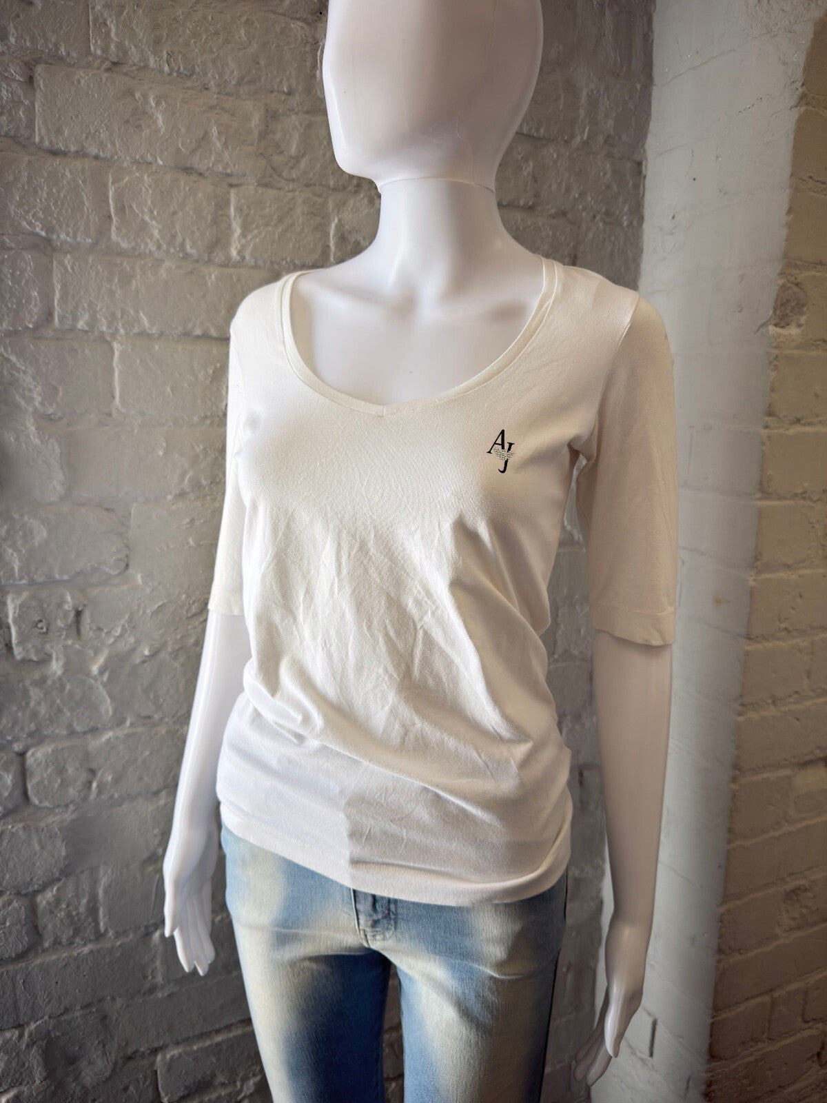 Armani Jeans White 3/4 Sleeve T-Shirt