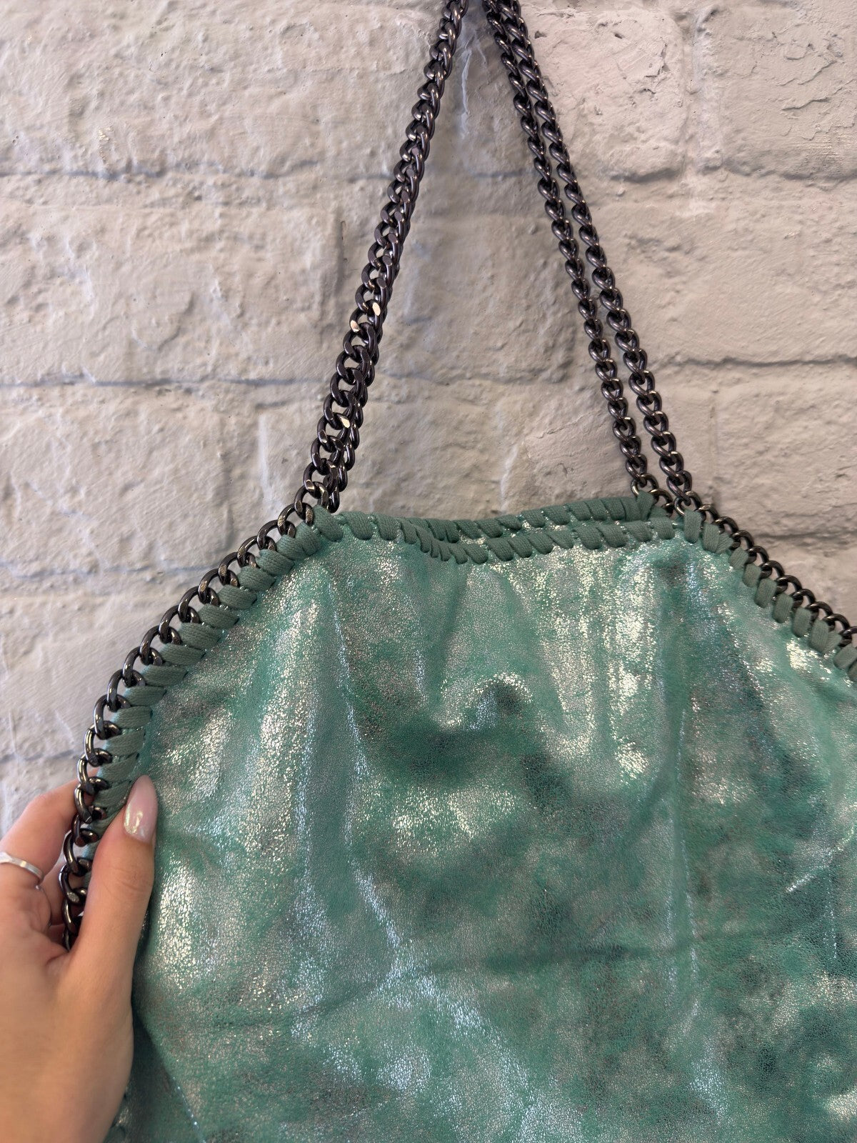 Turquoise Metallic Chain Detail Shoulder Bag