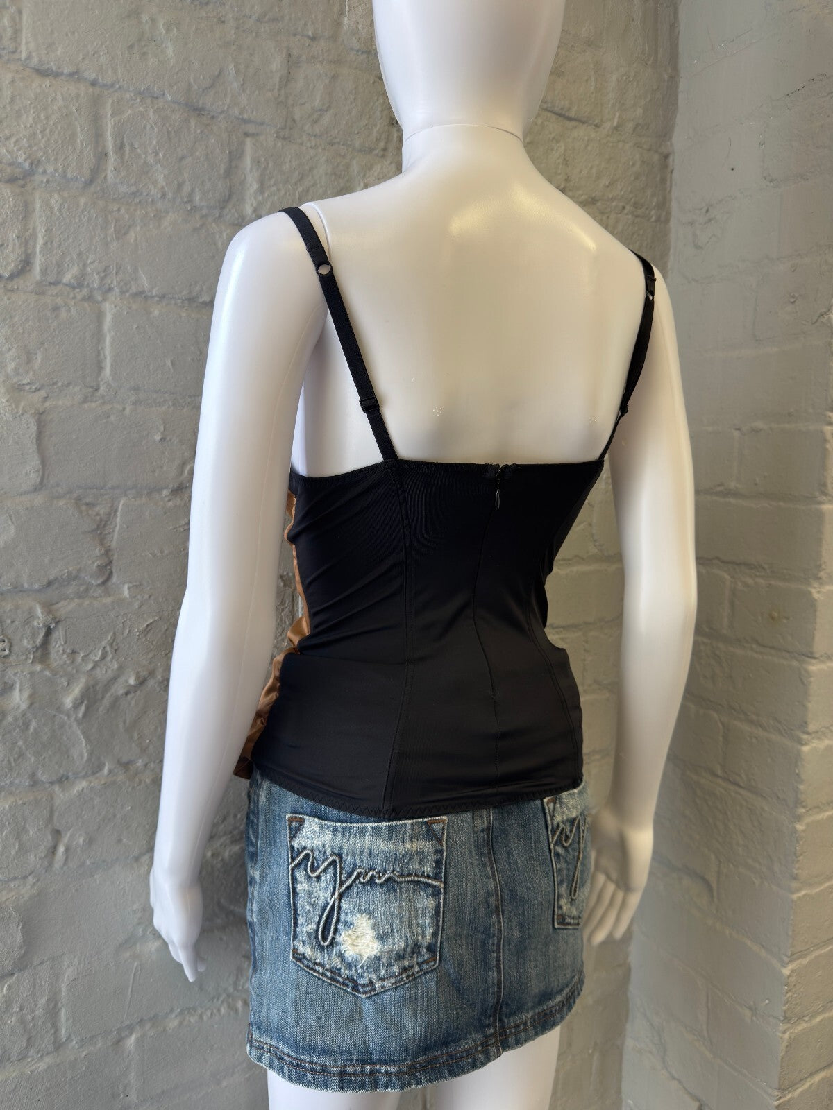Intimissimi Brown Satin and Black Corset Top