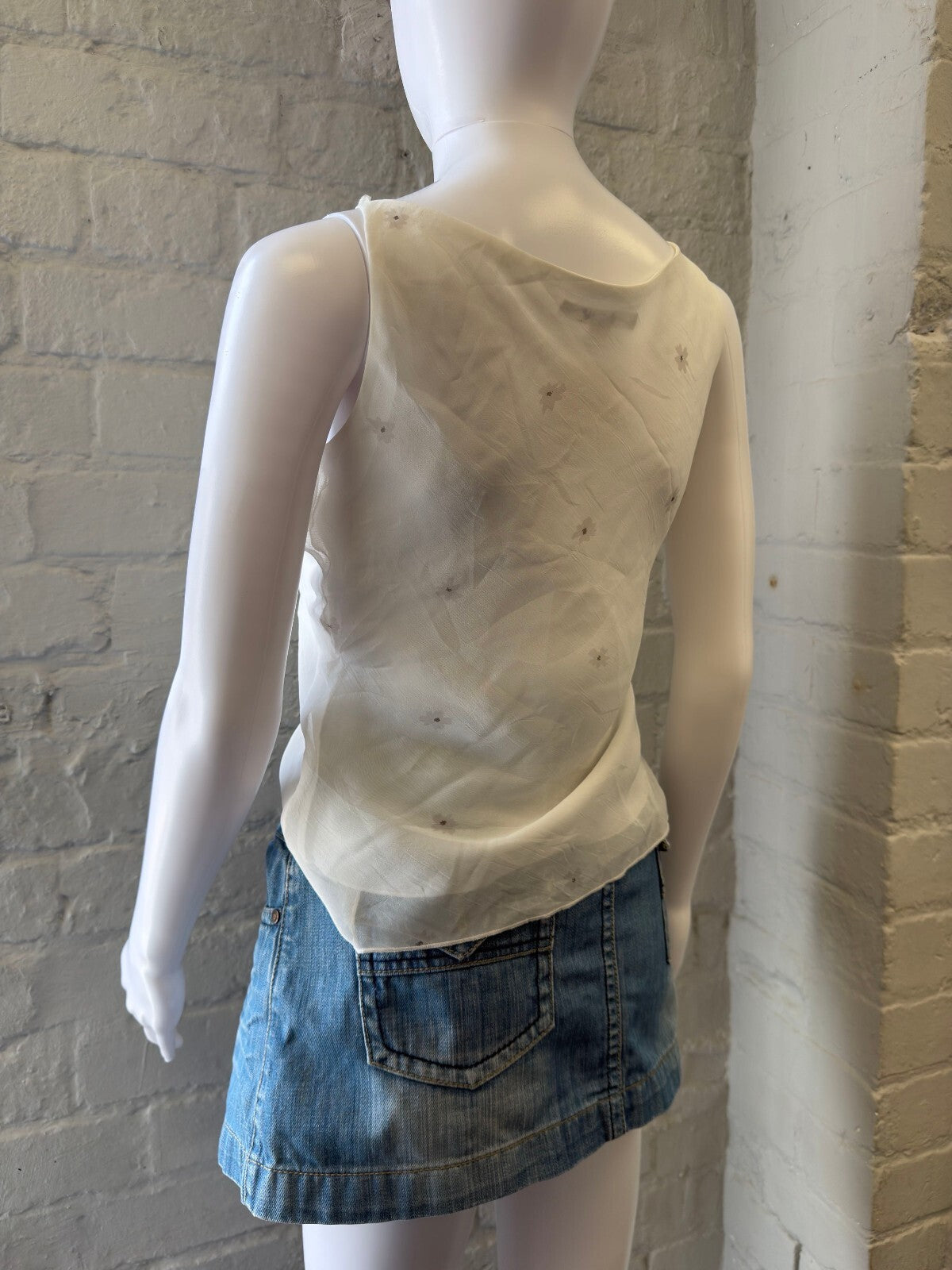 White Sleeveless Sheer Floral Top