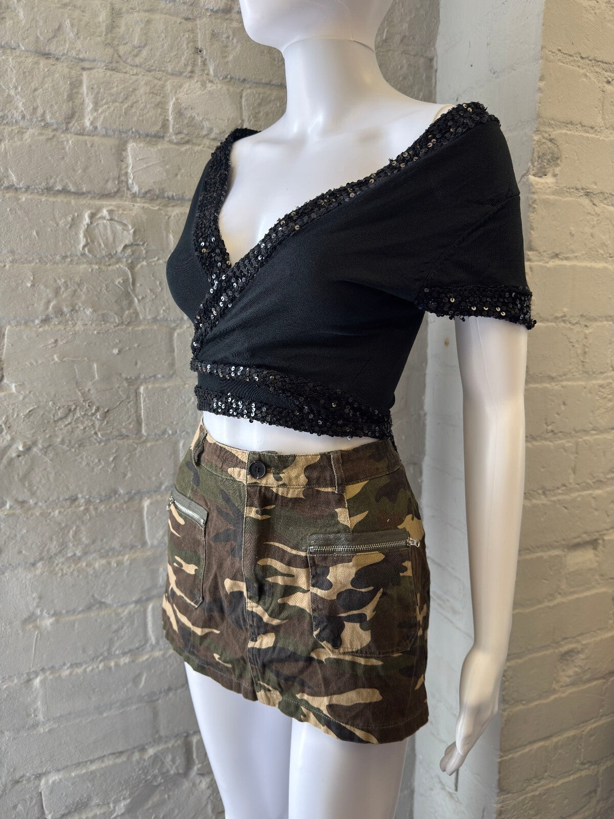 Camouflage Mini Skirt with Front and Back Pockets